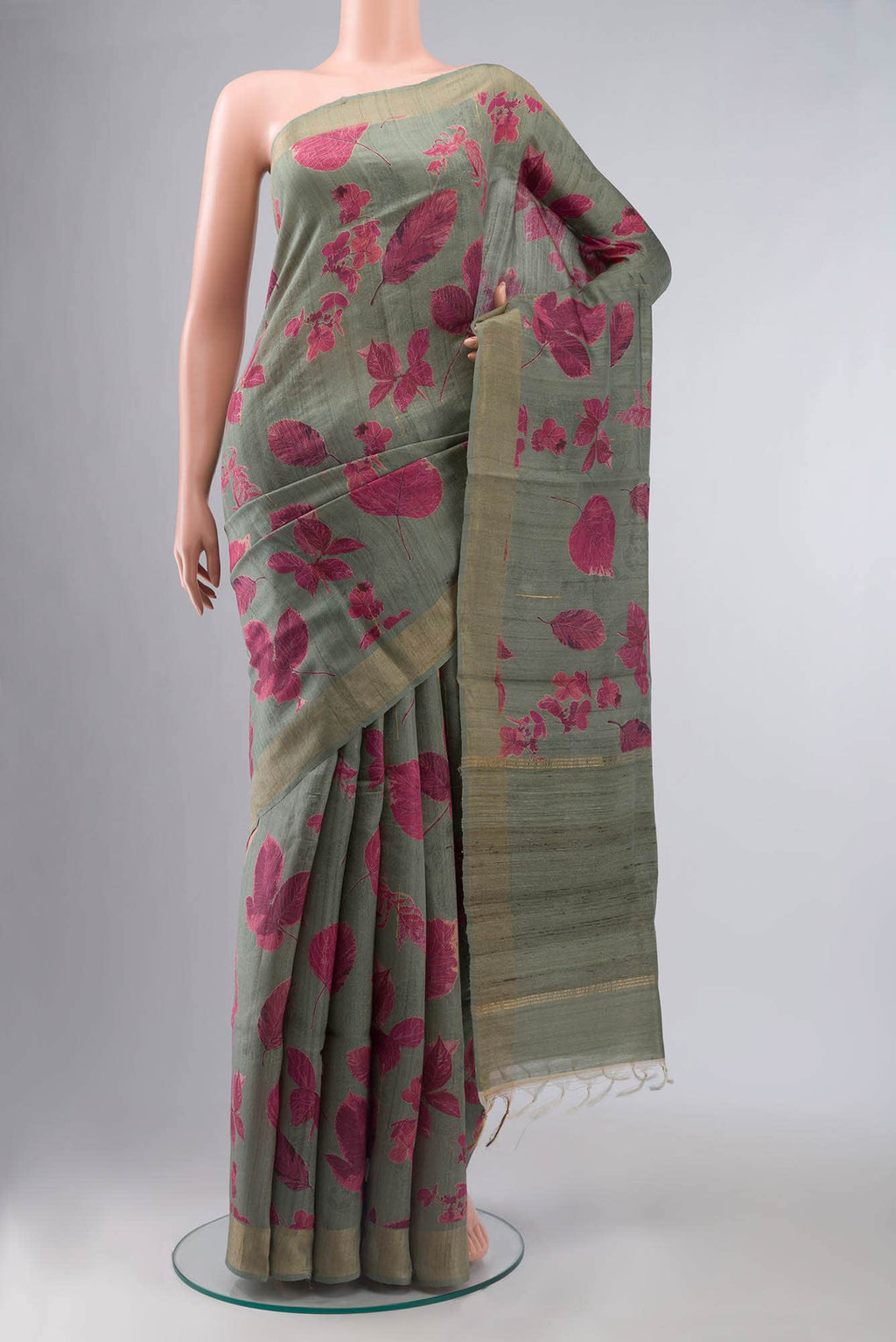 Sage Green Bhagalpuri Tussar Silk Saree
