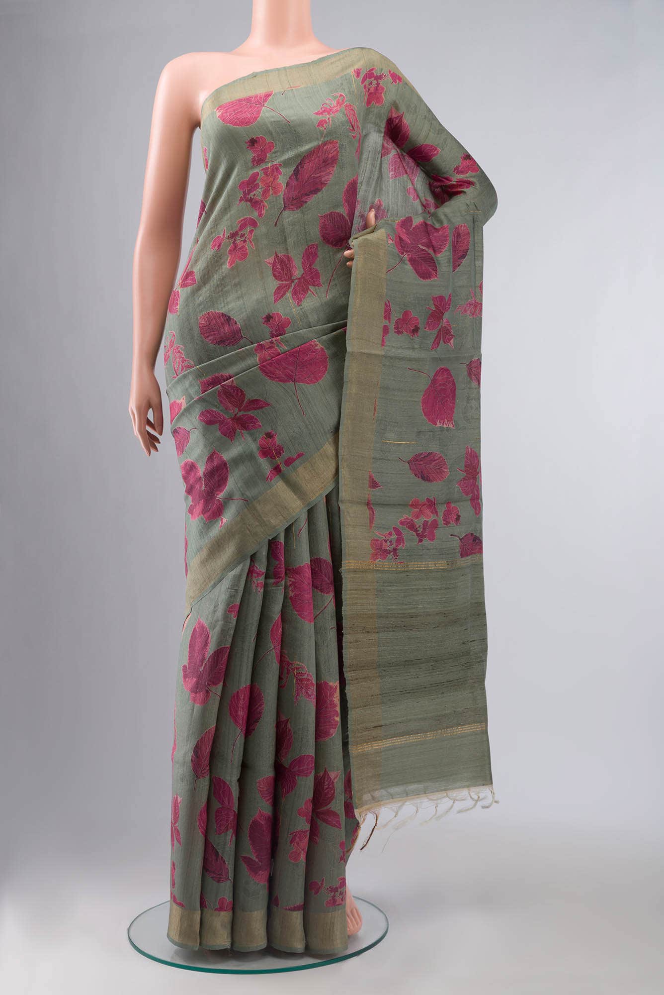 Sage Green Bhagalpuri Tussar Silk Saree