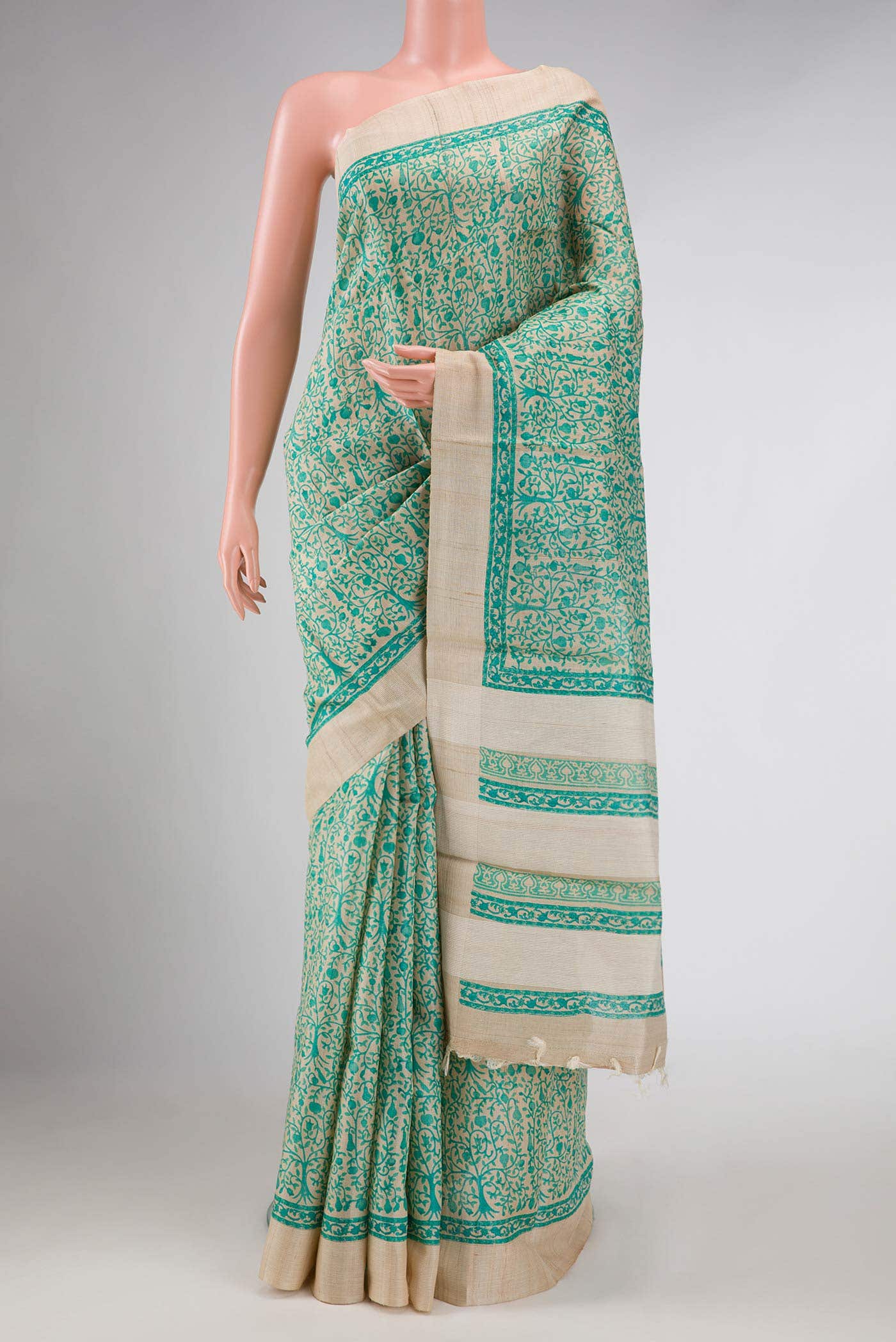 Beige Dual Tone Tussar Silk Saree