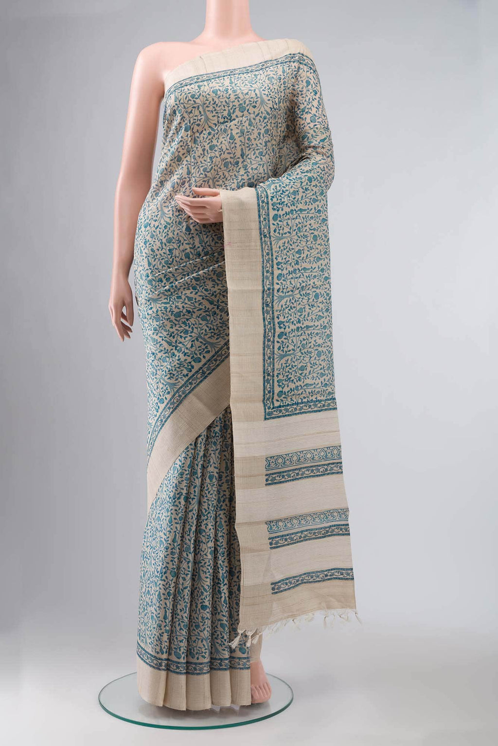 Beige Bhagalpuri Tussar Silk Saree