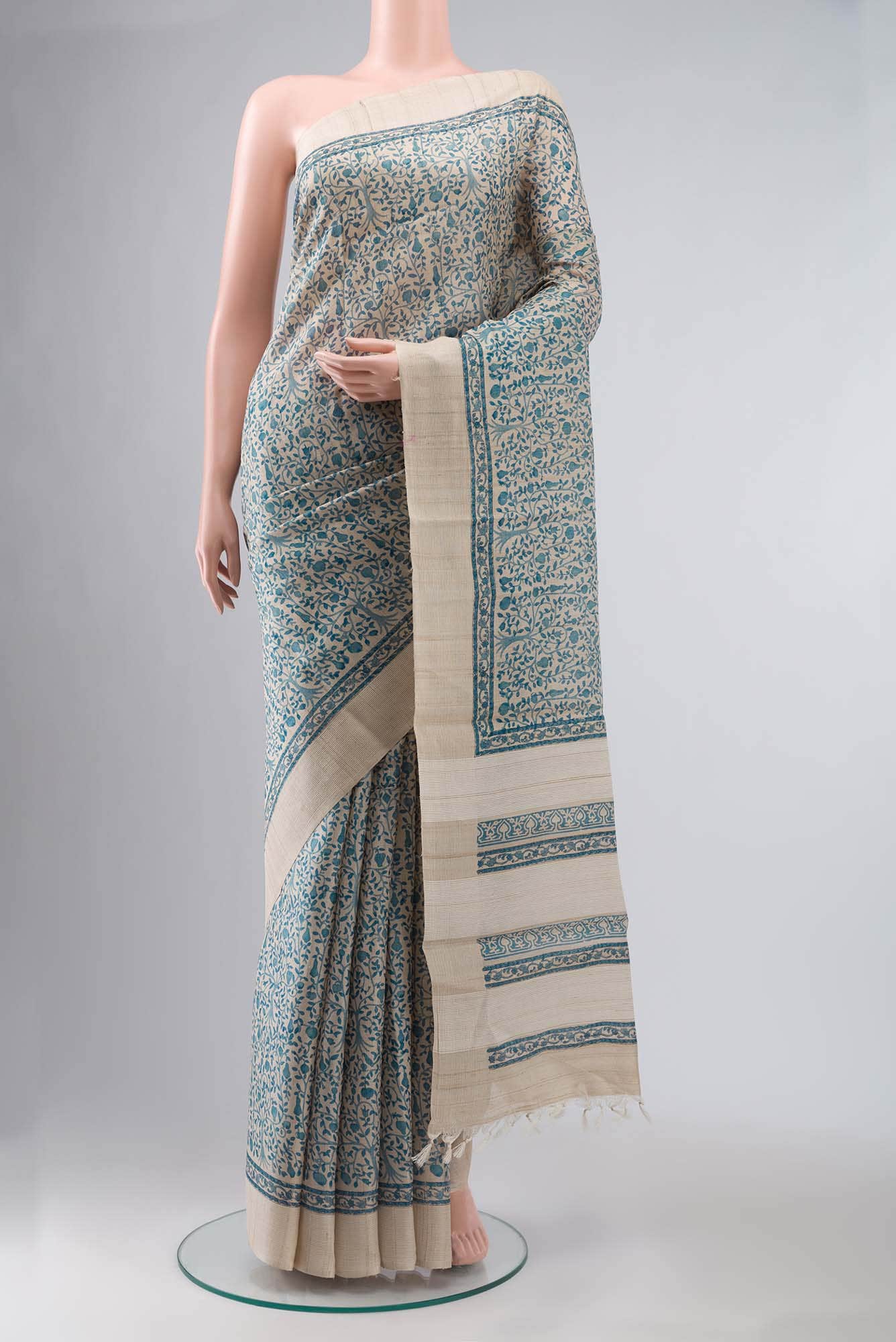Beige Bhagalpuri Tussar Silk Saree