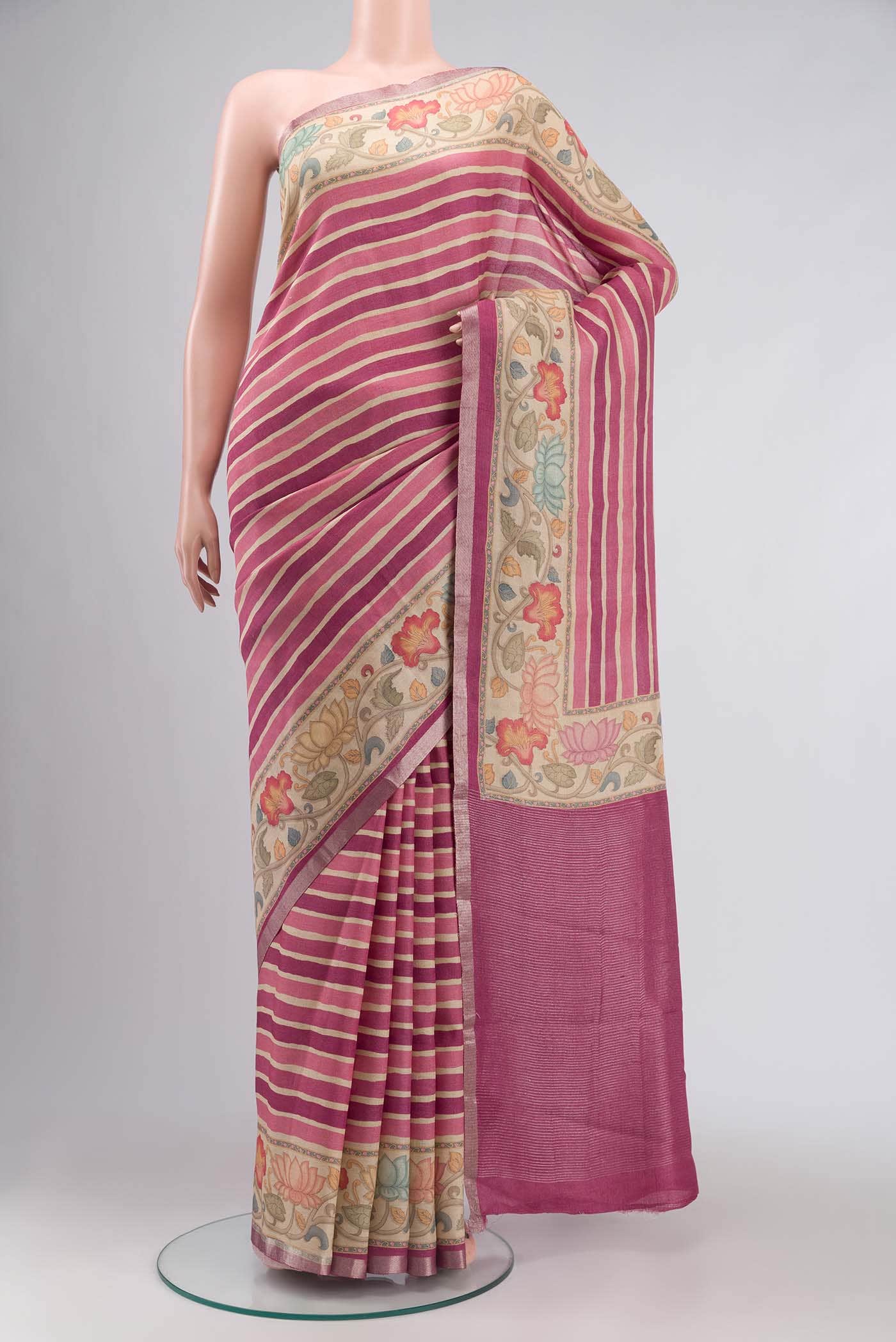Coral Bhagalpuri Tussar Silk Saree