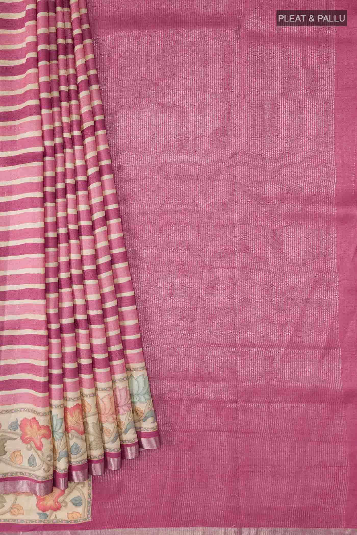 Coral Bhagalpuri Tussar Silk Saree