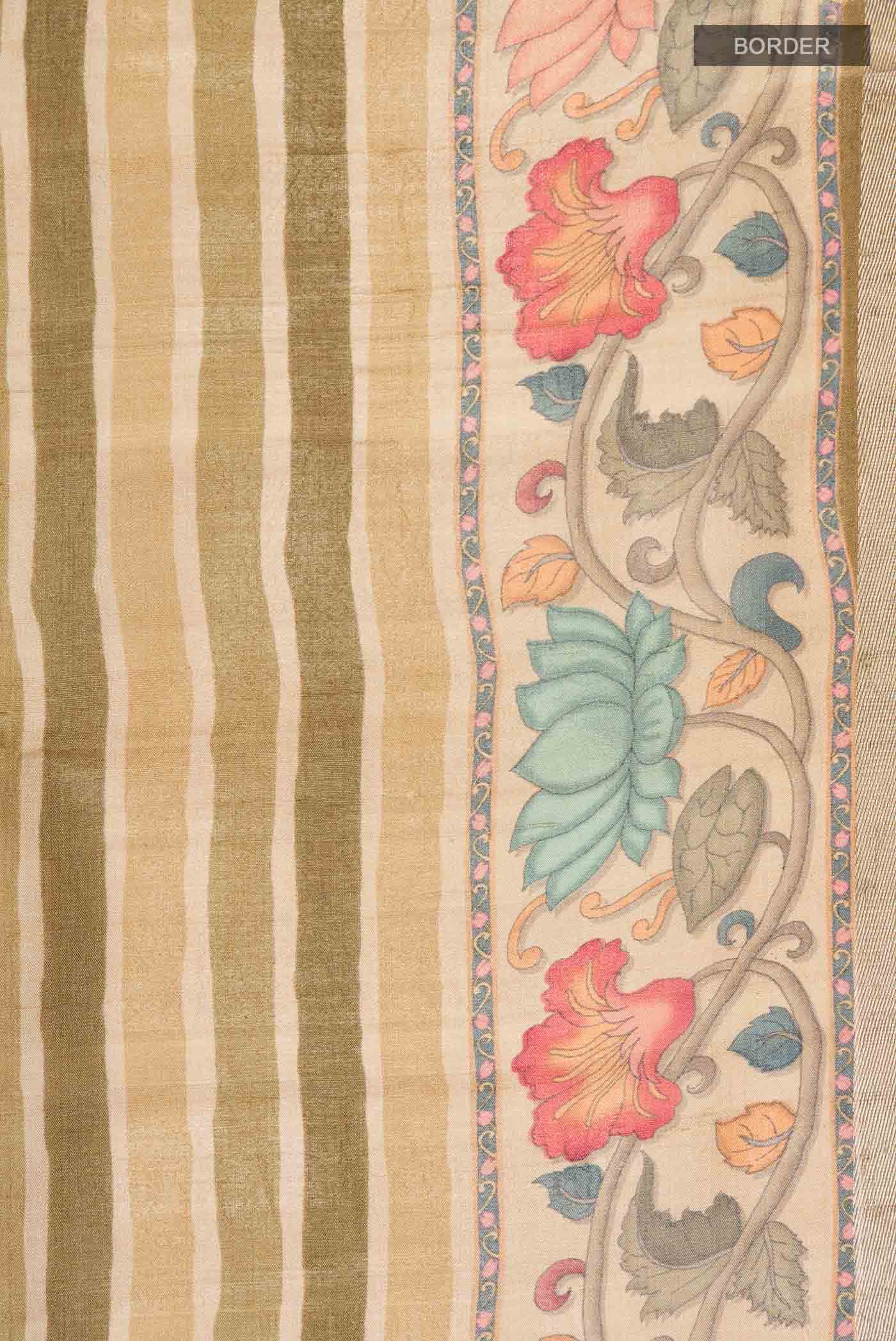 Beige Tussar Silk Saree