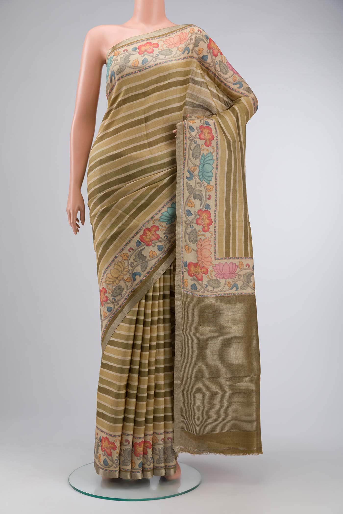 Beige Tussar Silk Saree