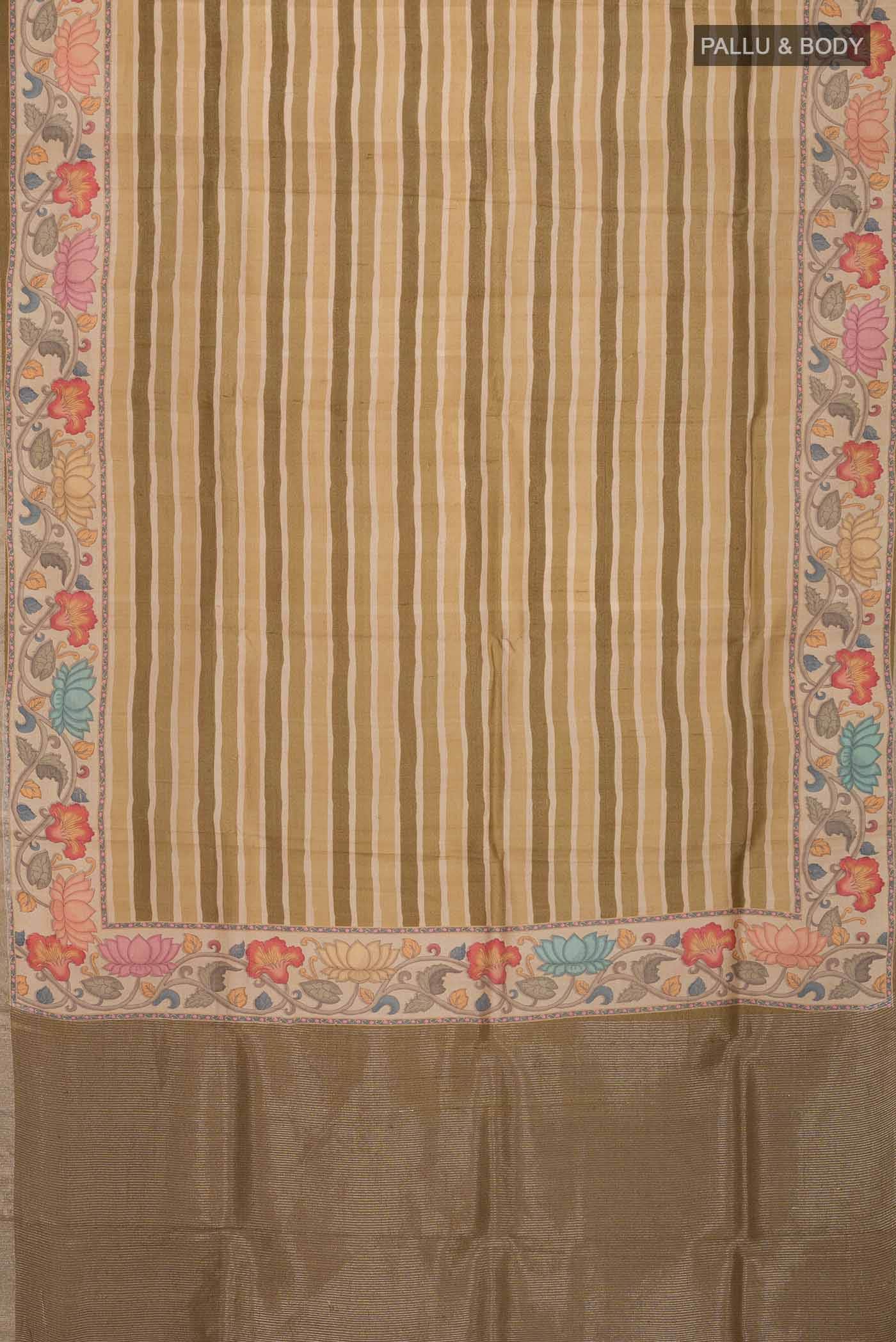 Beige Tussar Silk Saree