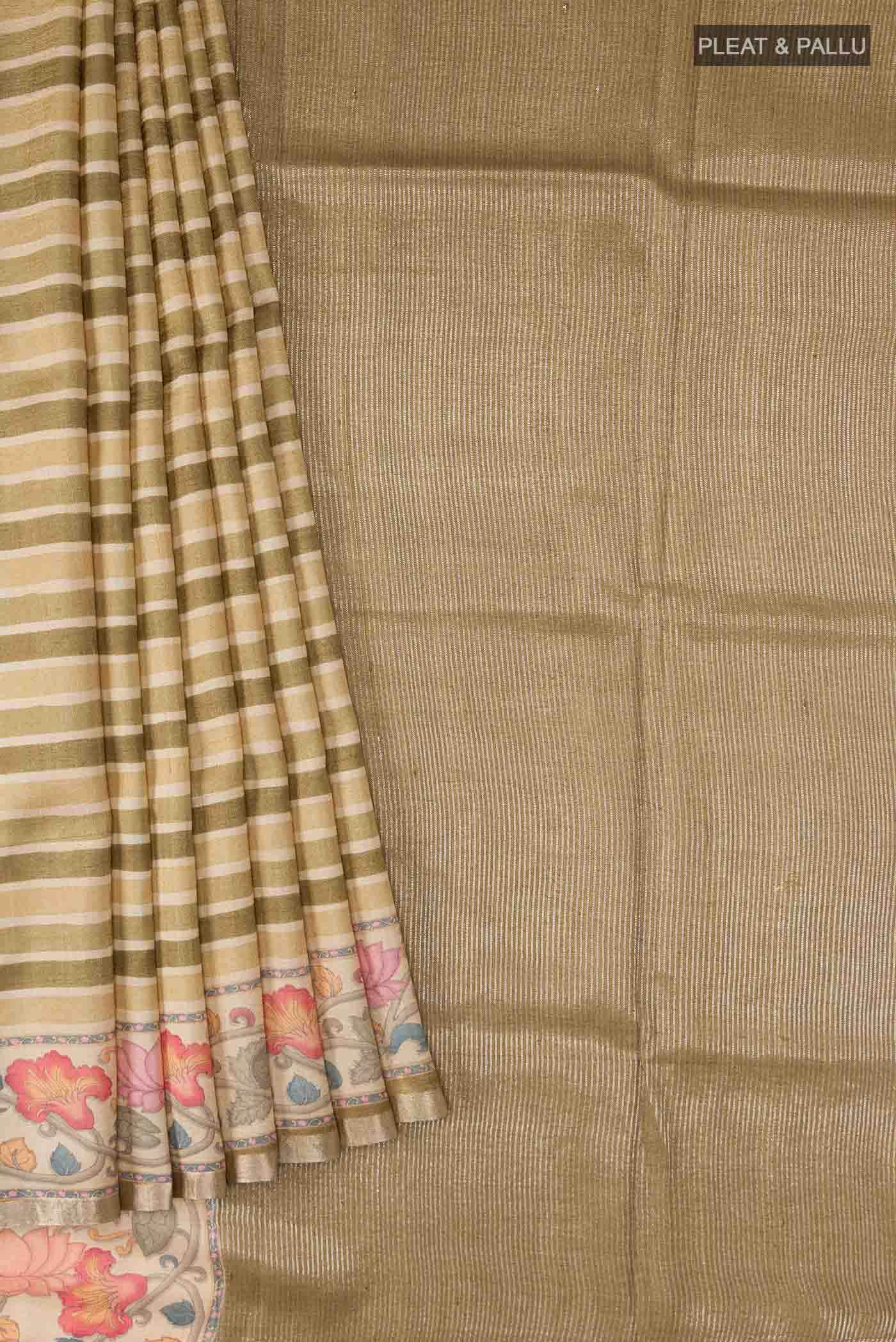 Beige Tussar Silk Saree