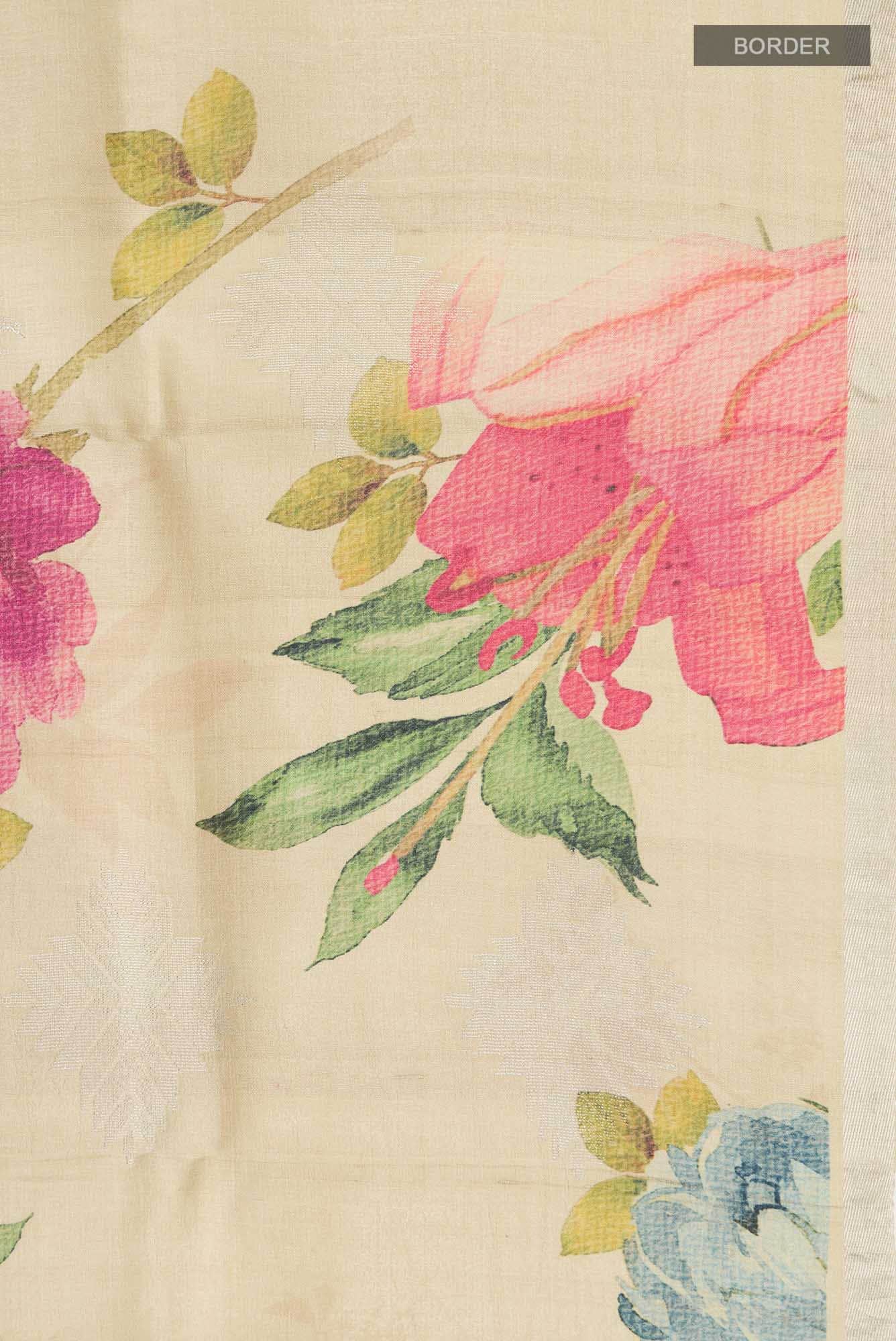 Beige Bhagalpuri Tussar Silk Saree