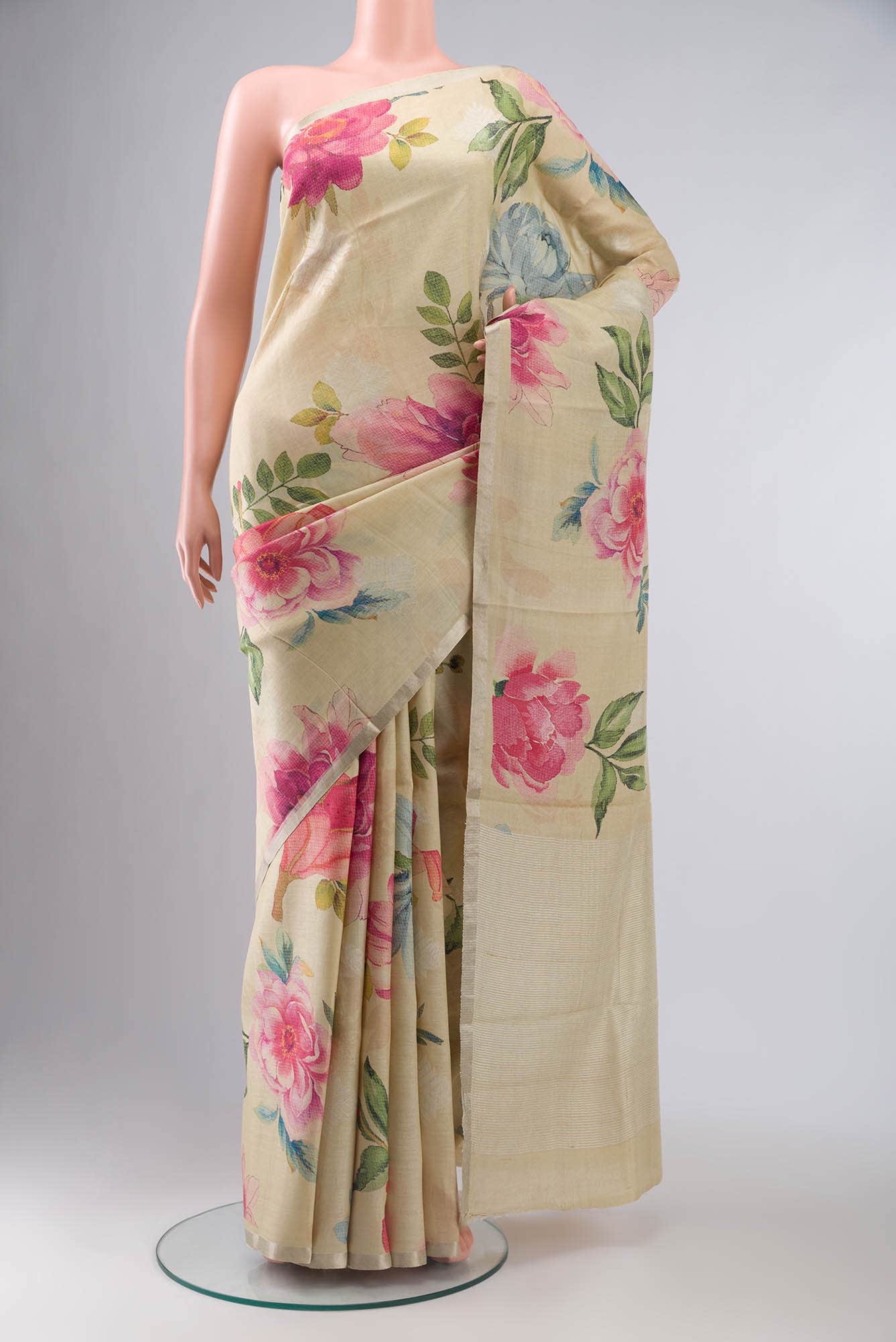 Beige Bhagalpuri Tussar Silk Saree