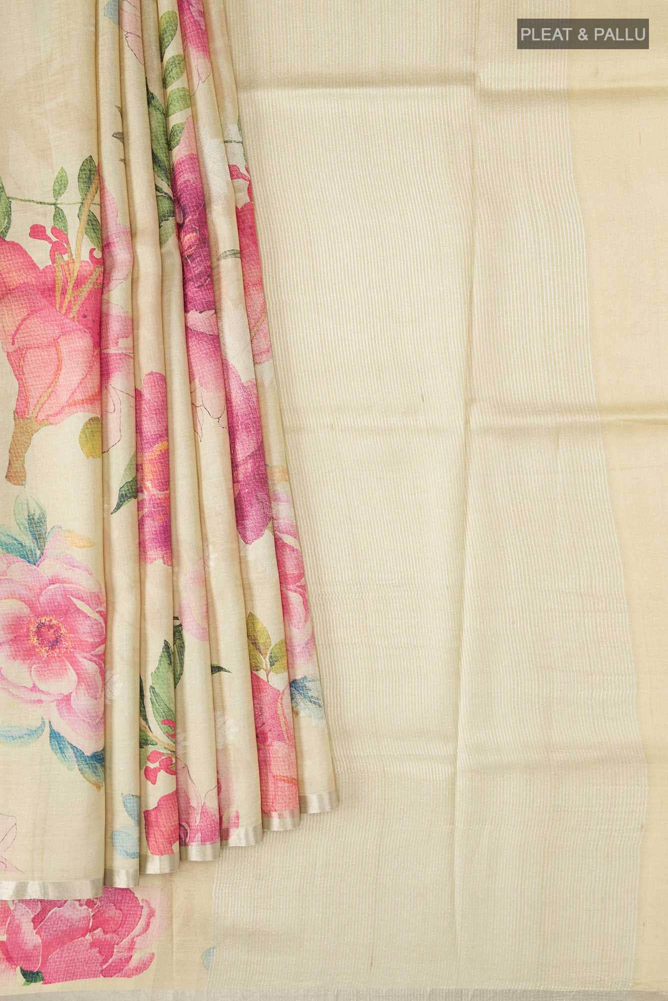 Beige Bhagalpuri Tussar Silk Saree