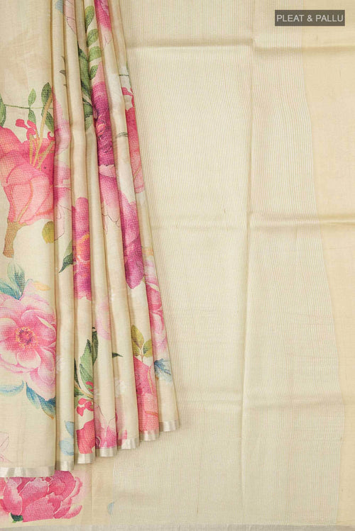 Beige Bhagalpuri Tussar Silk Saree