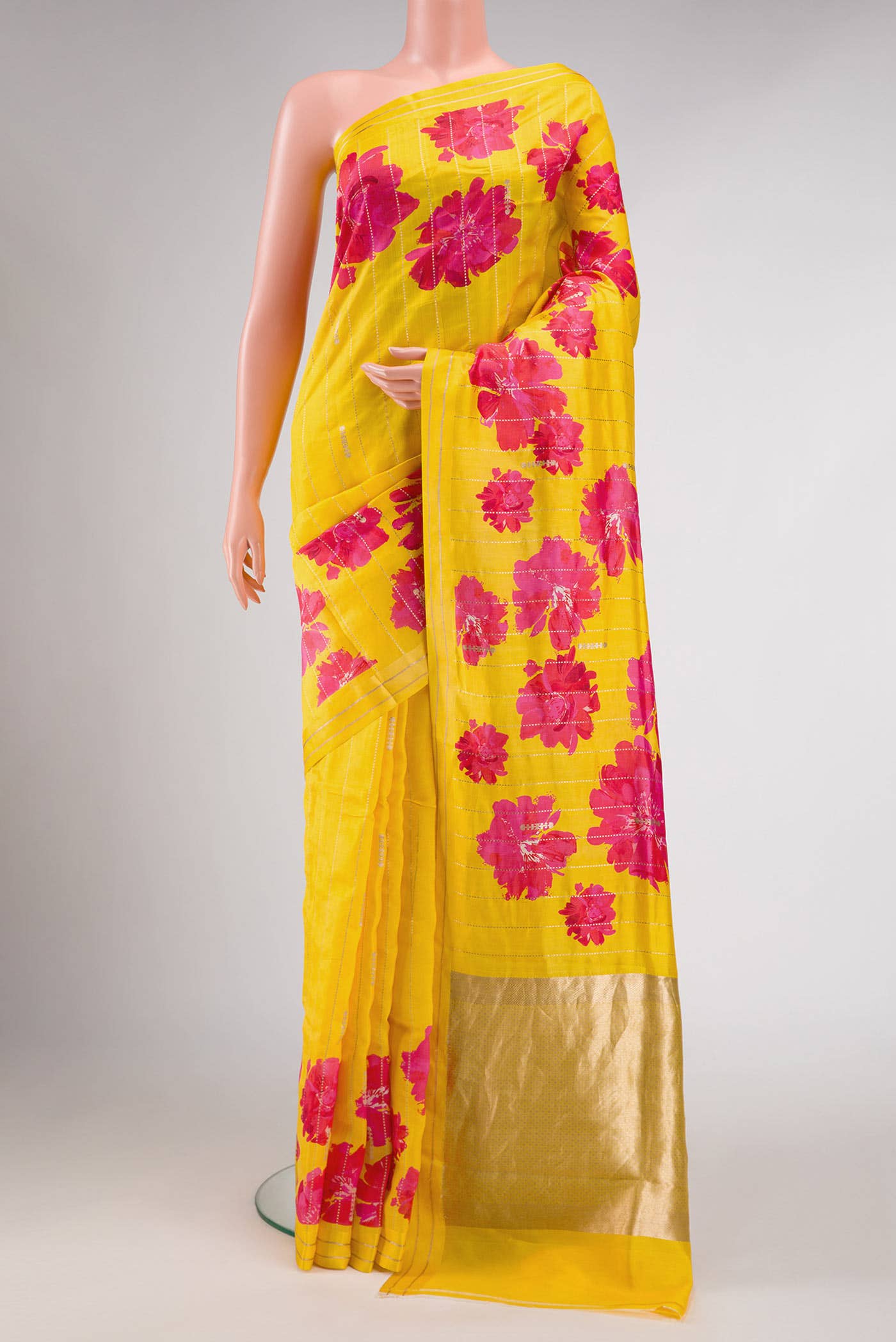 Pure Silk Pure Zari Yellow Kanchipuram Saree