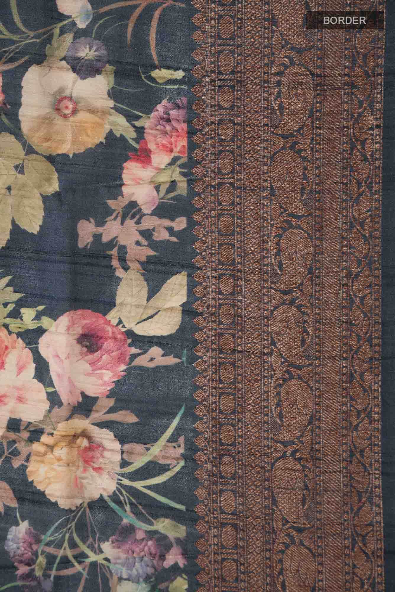 Blue Bhagalpuri Tussar Silk Saree
