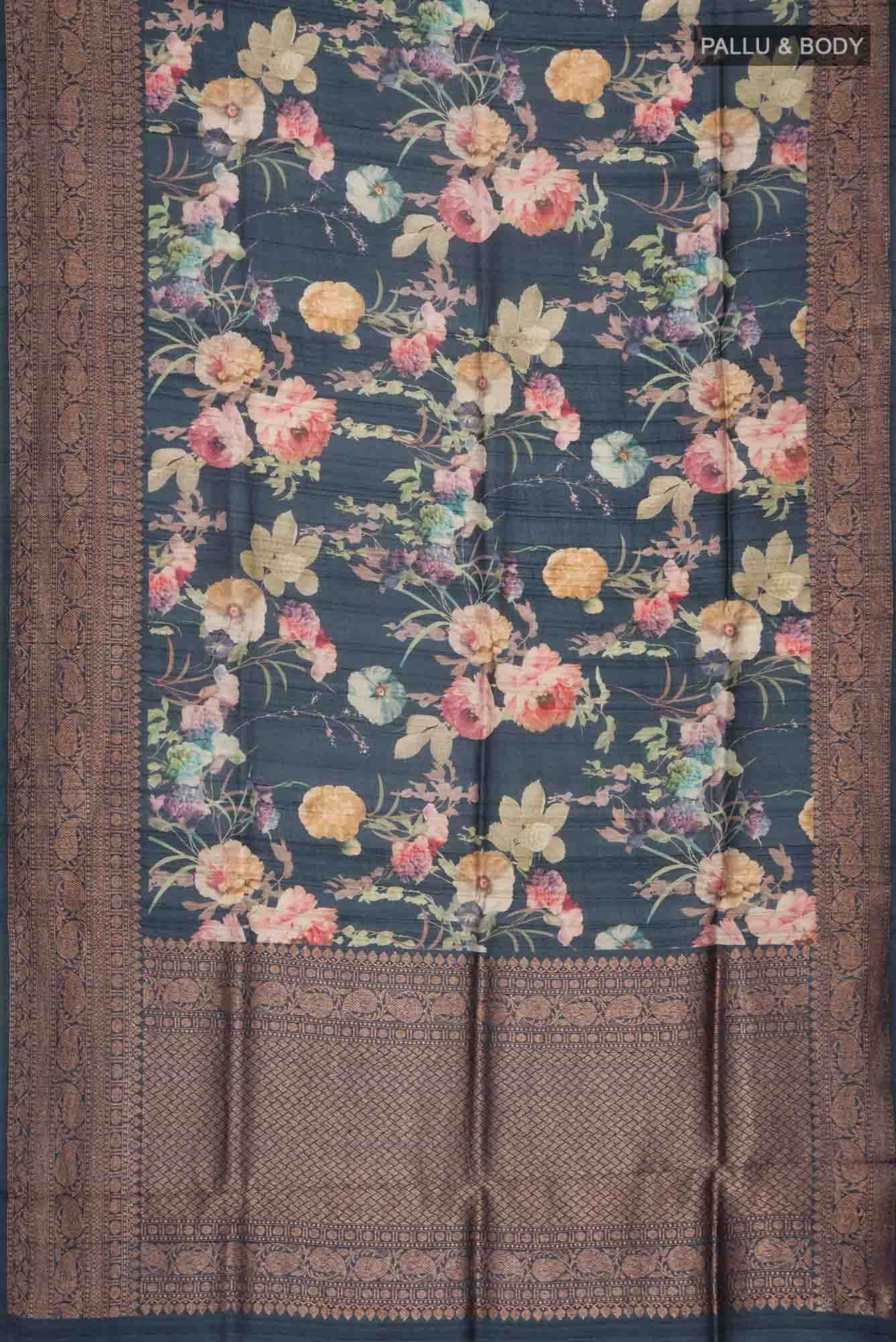 Blue Bhagalpuri Tussar Silk Saree