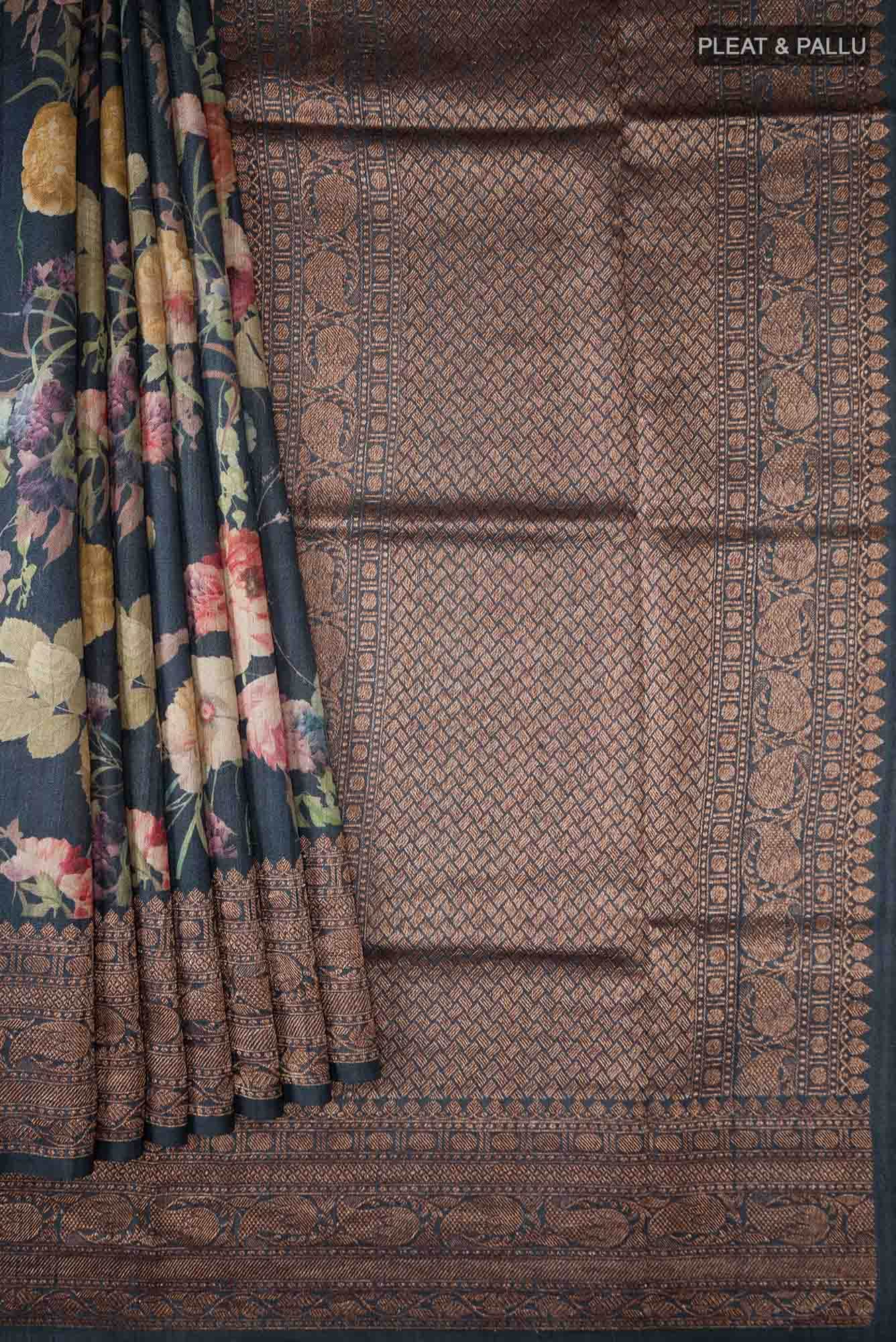 Blue Bhagalpuri Tussar Silk Saree