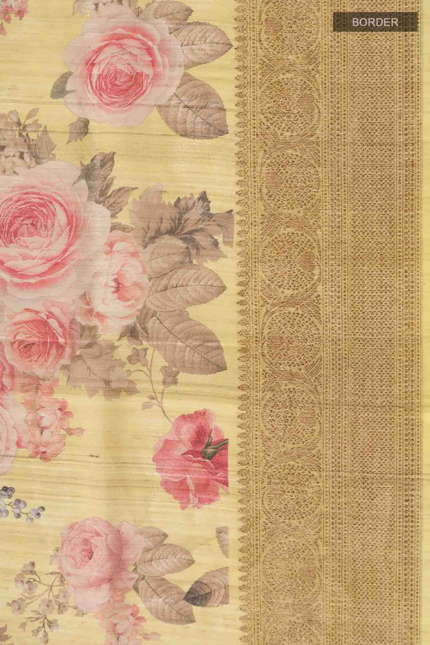 Yellow Tussar Silk Saree