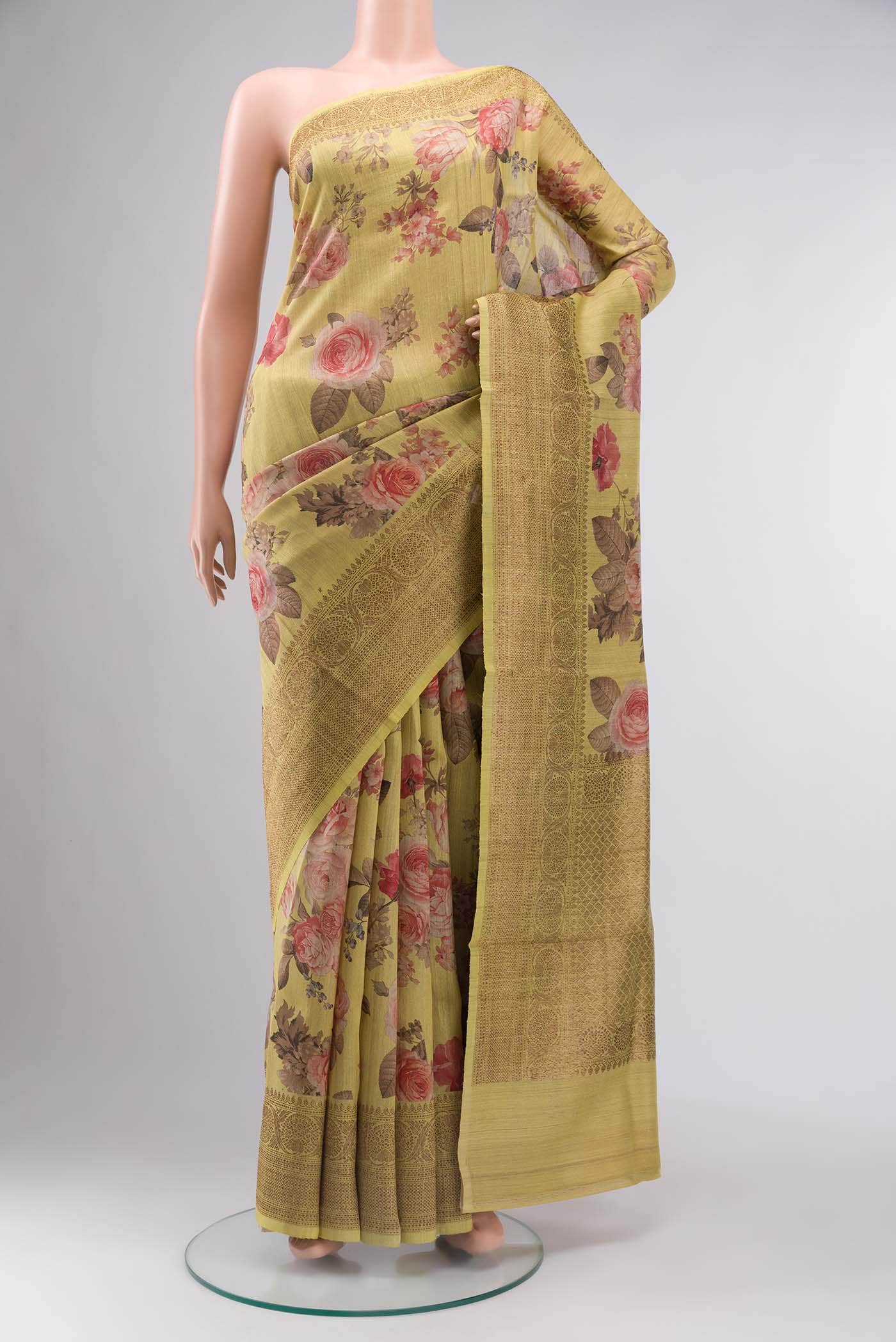 Yellow Tussar Silk Saree