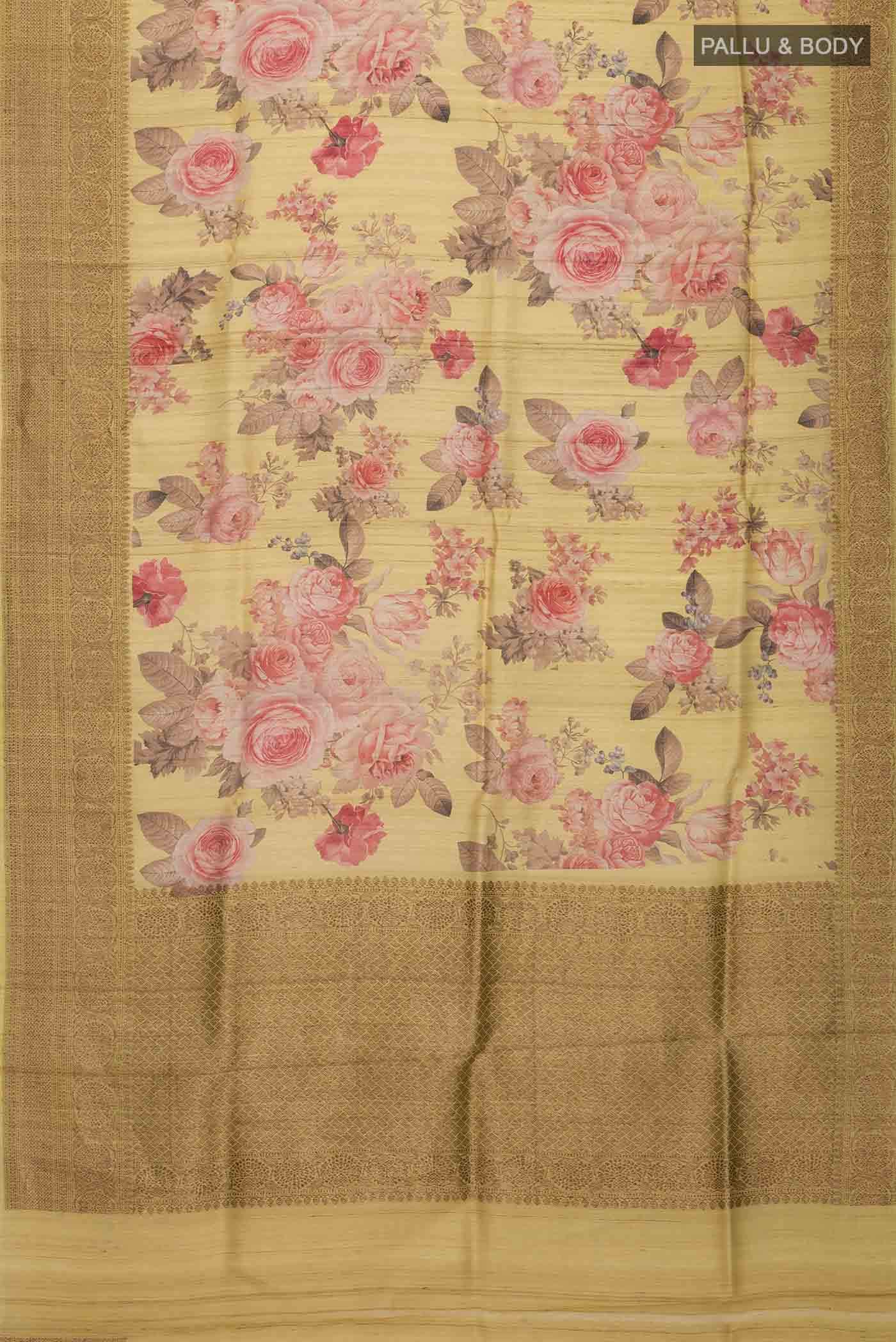 Yellow Tussar Silk Saree