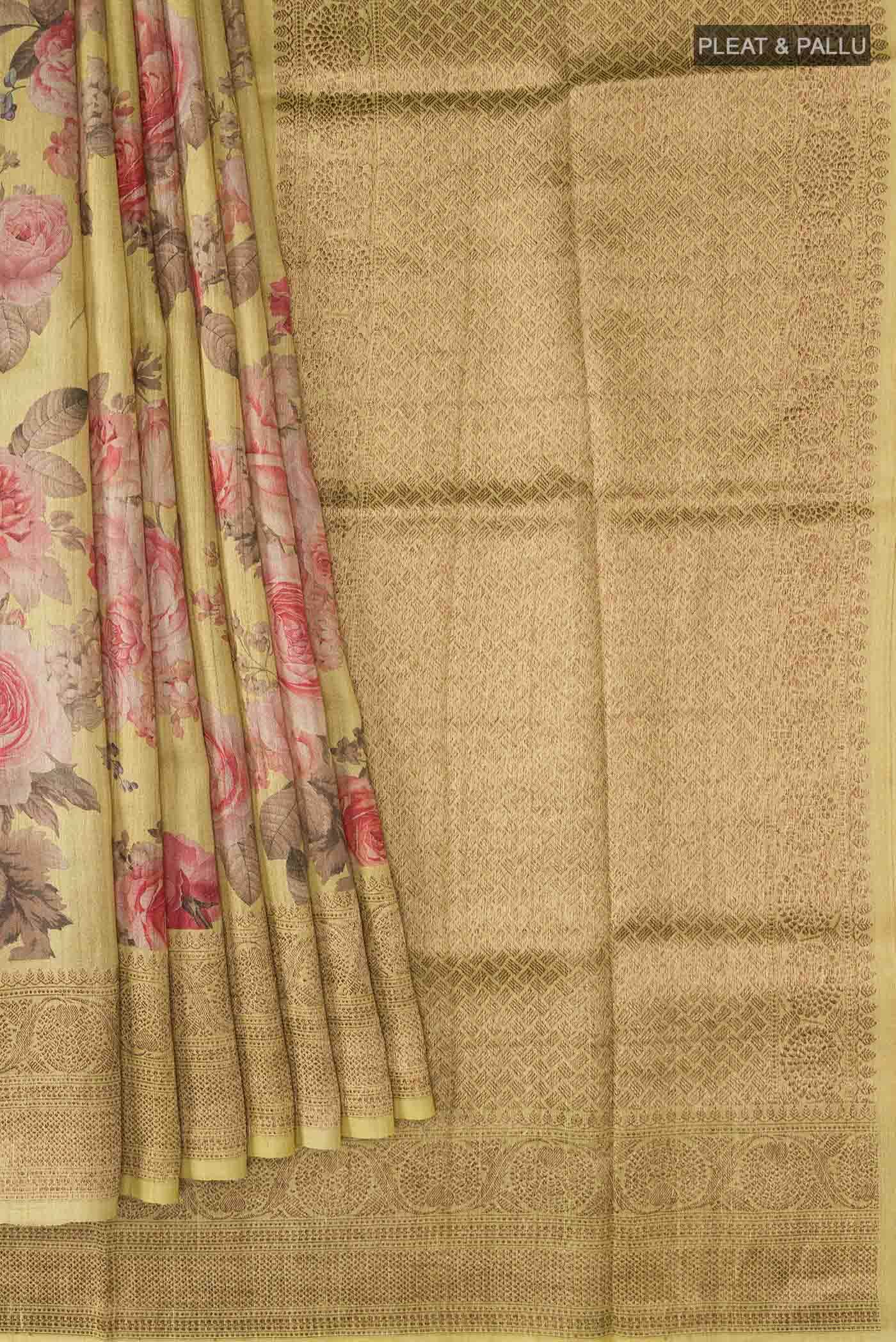 Yellow Tussar Silk Saree