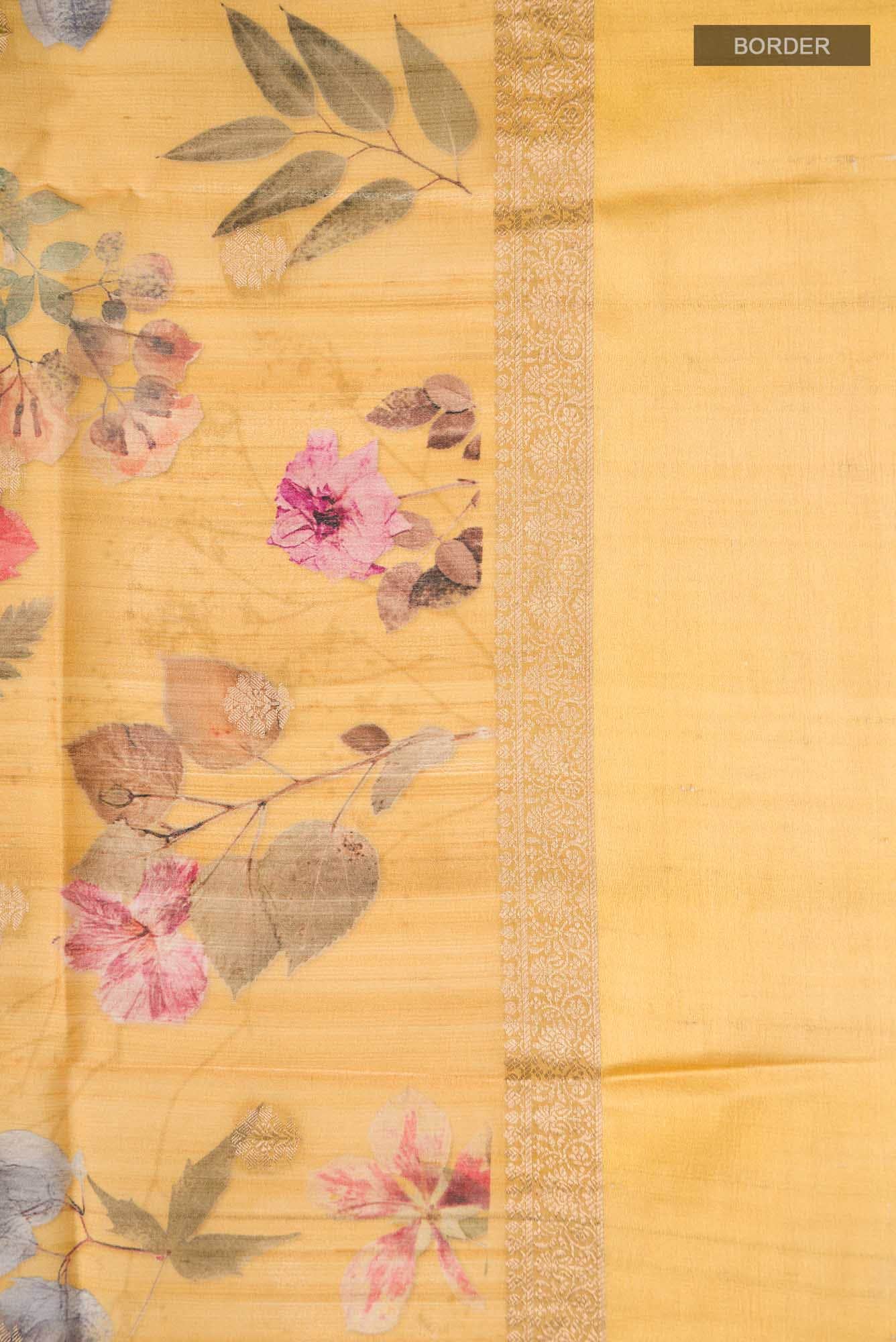 Yellow Bhagalpuri Tussar Silk Saree