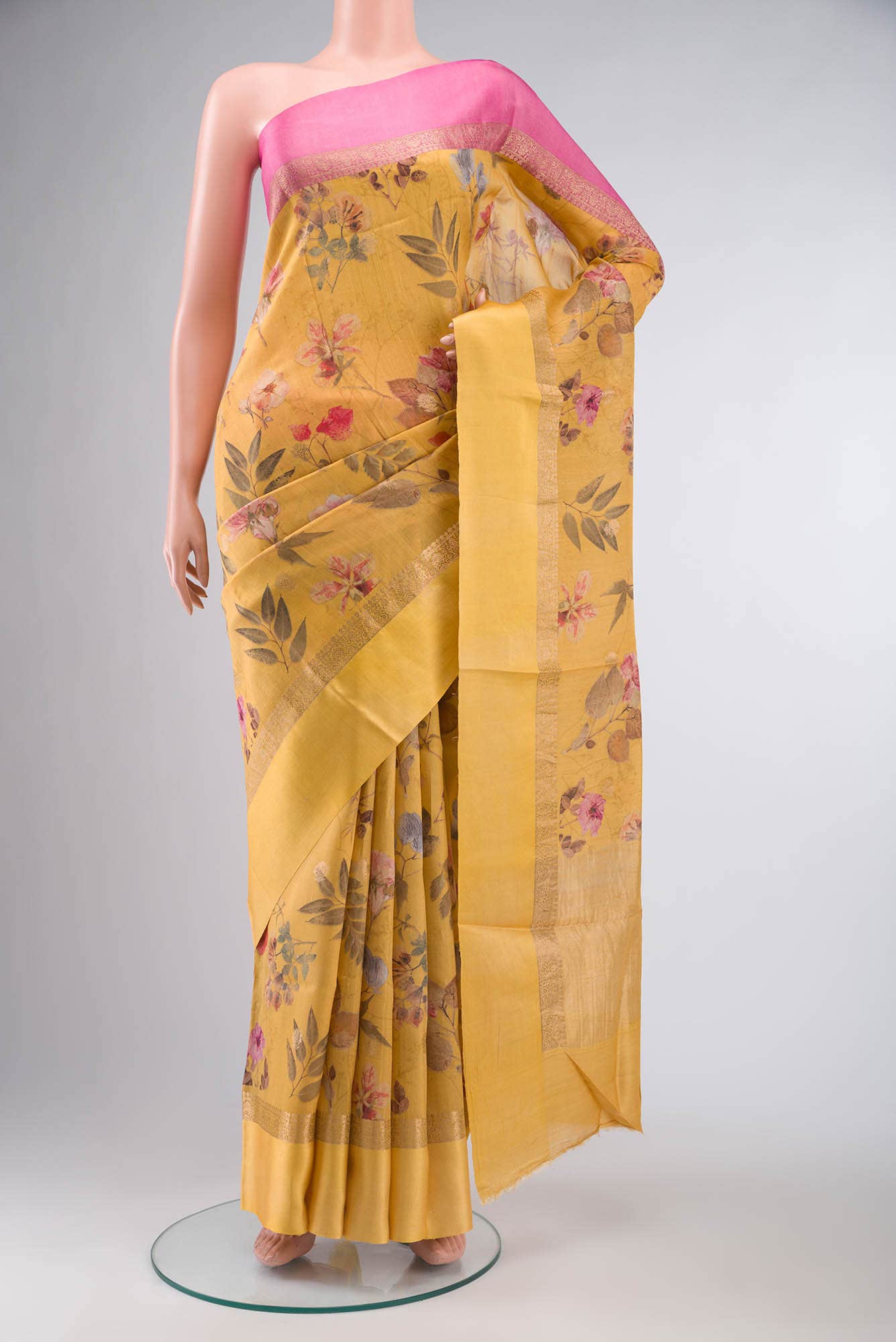 Yellow Bhagalpuri Tussar Silk Saree