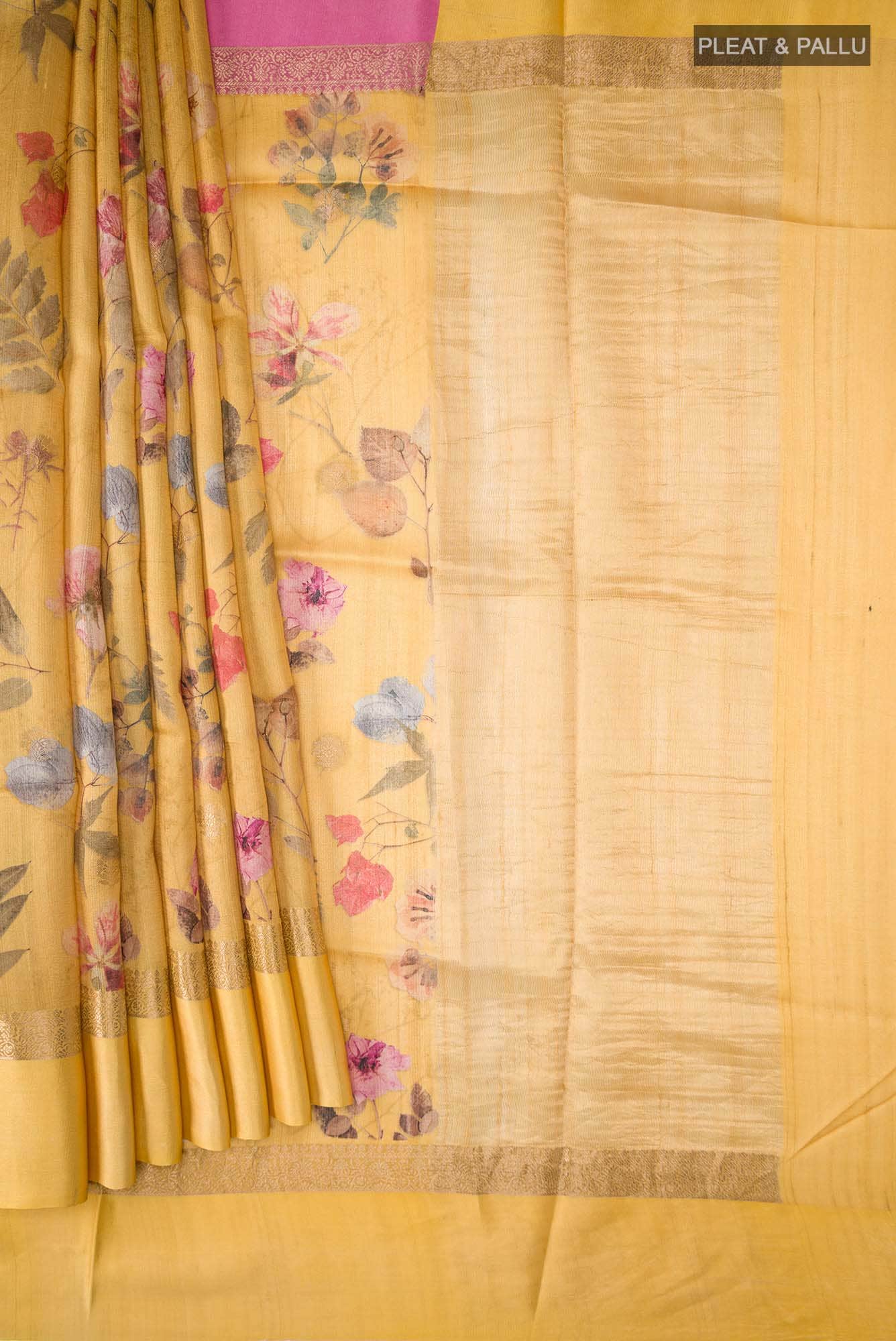 Yellow Bhagalpuri Tussar Silk Saree