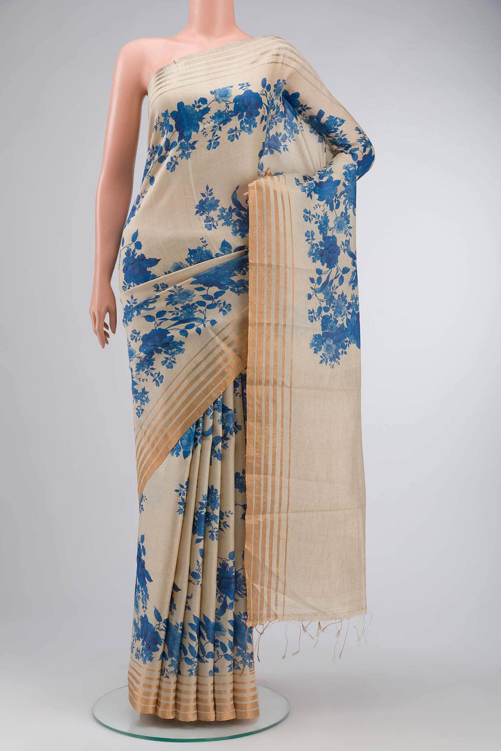 Beige Bhagalpuri Tussar Silk Saree