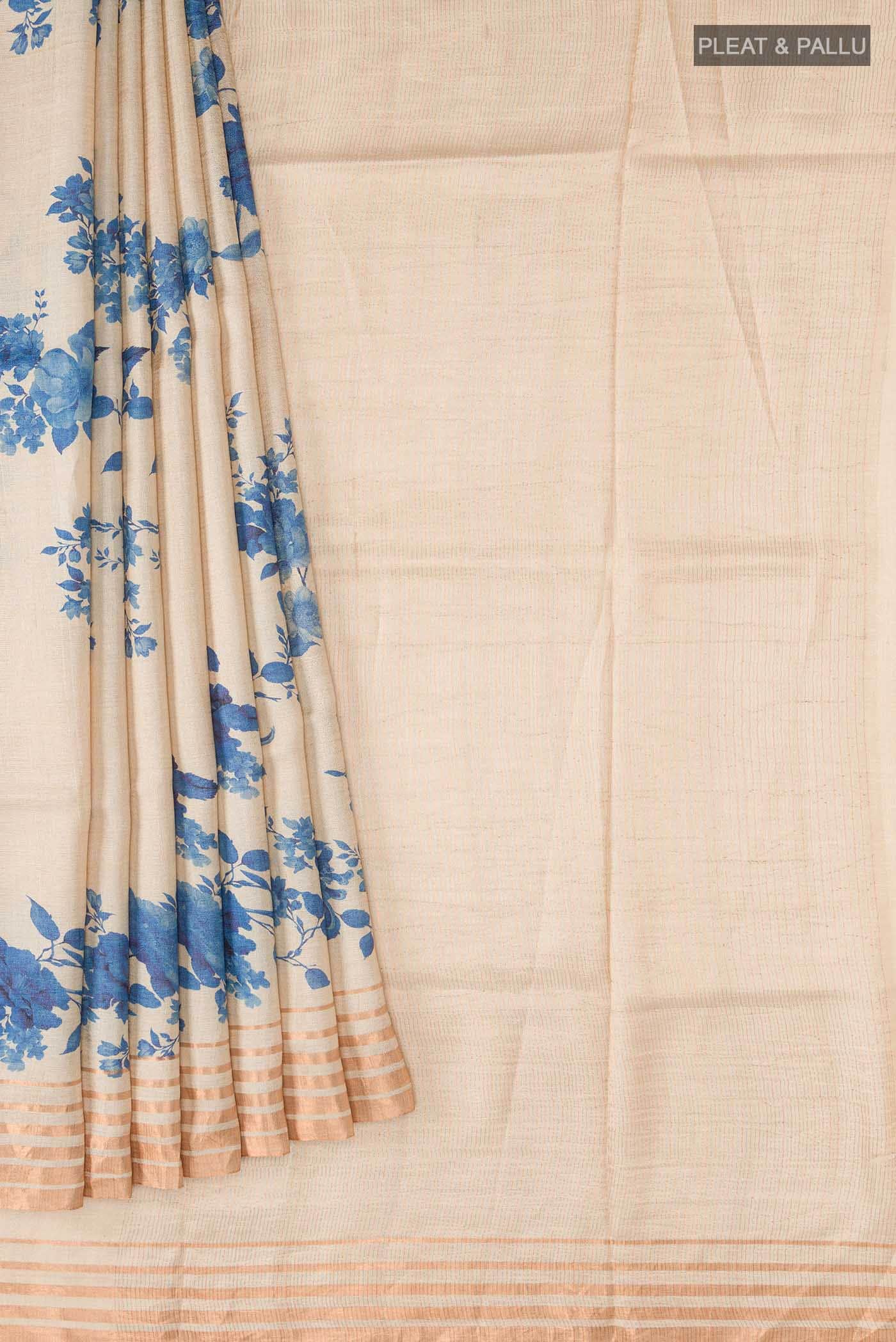 Beige Bhagalpuri Tussar Silk Saree