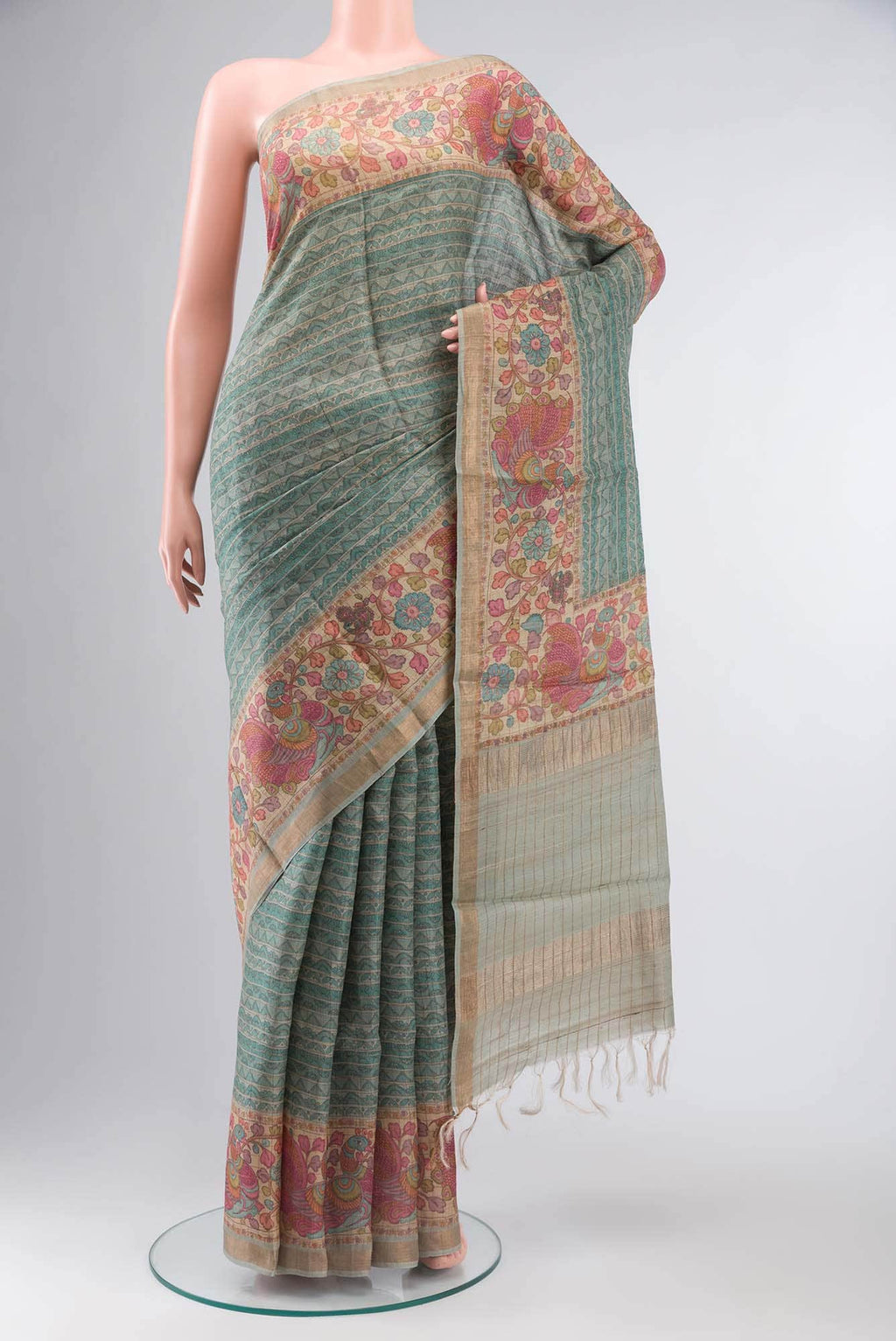 Green Bhagalpuri Tussar Silk Saree