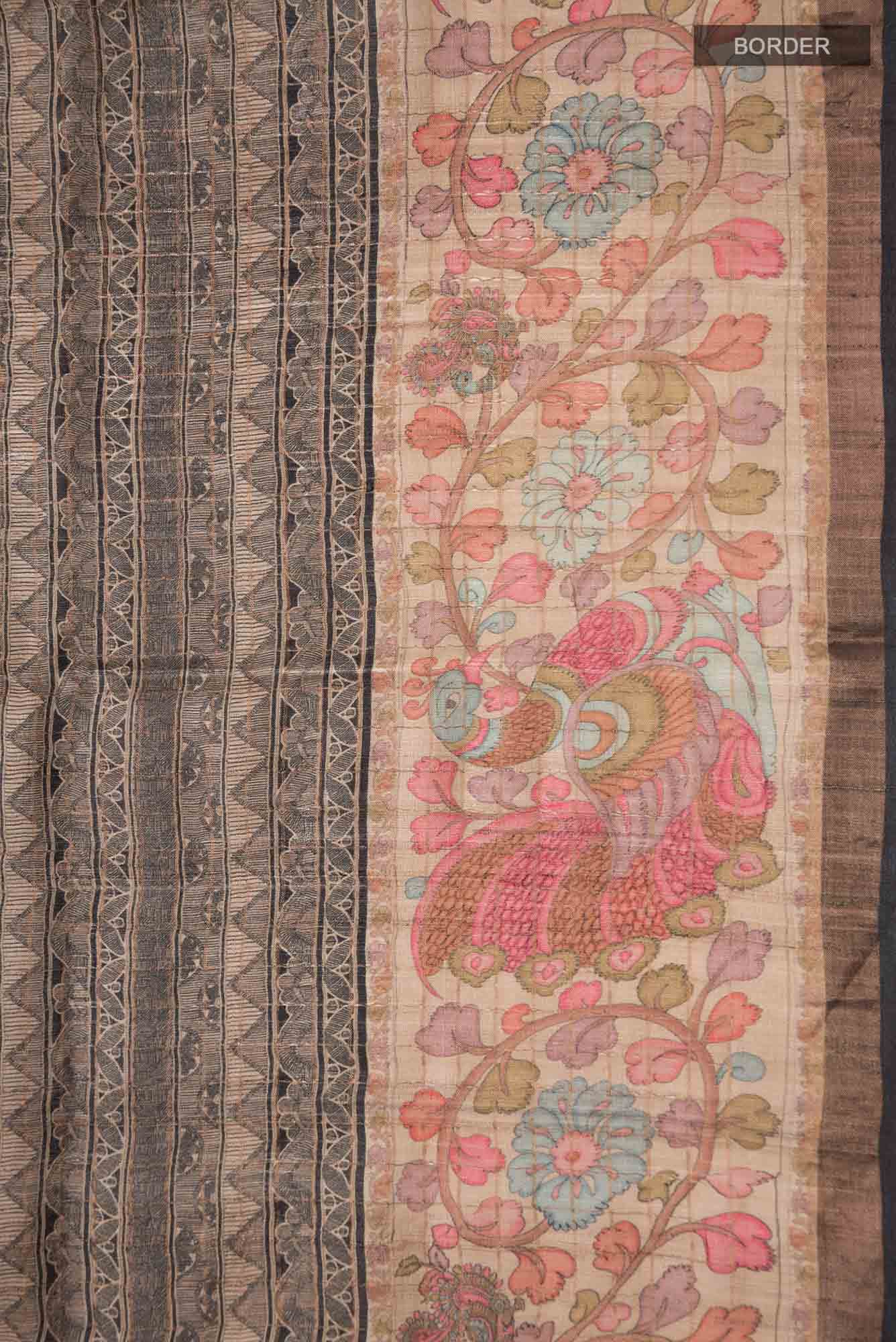 Beige Tussar Silk Saree