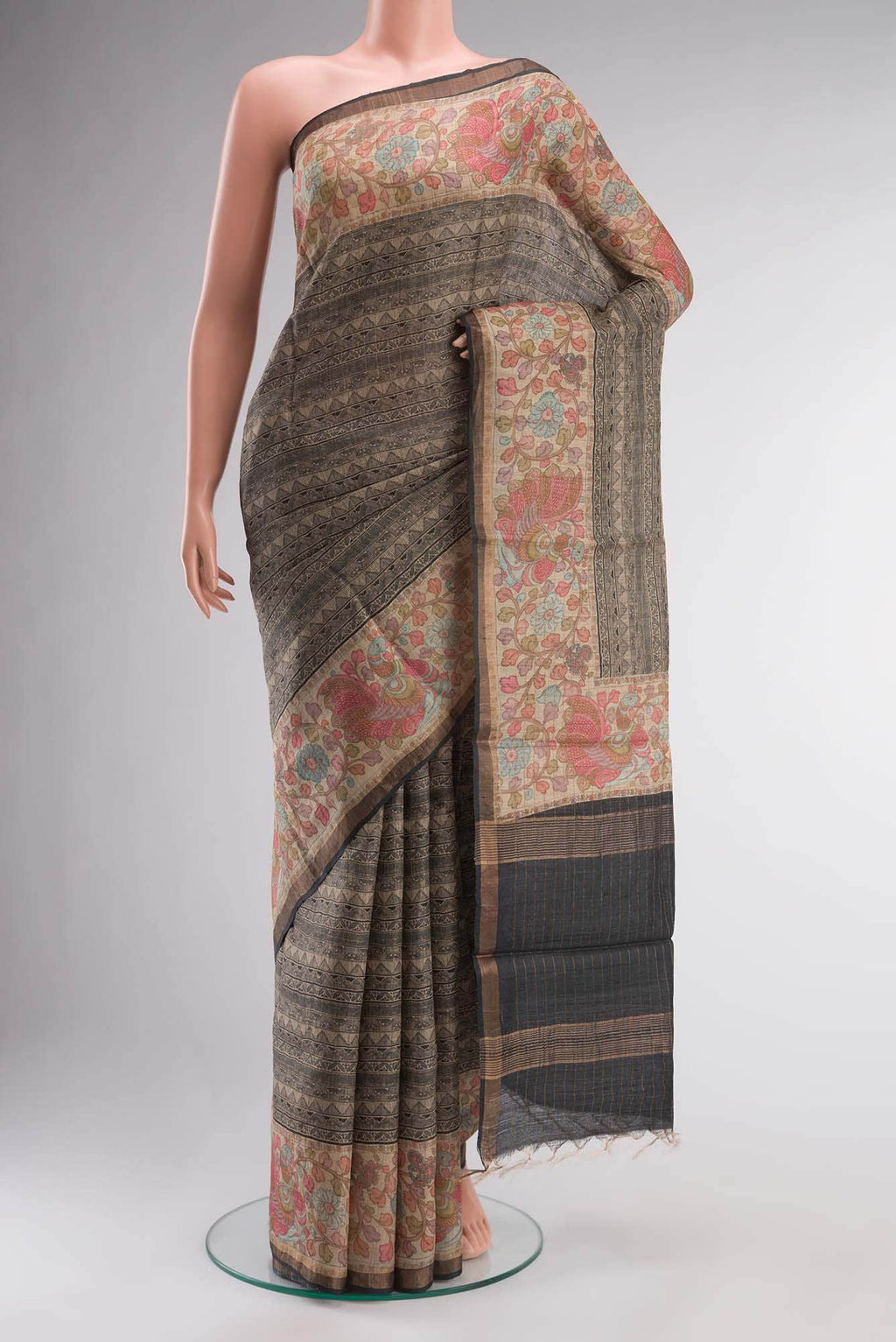 Beige Tussar Silk Saree
