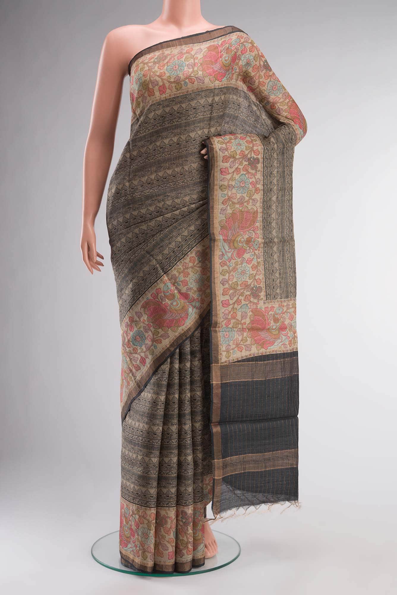 Beige Tussar Silk Saree