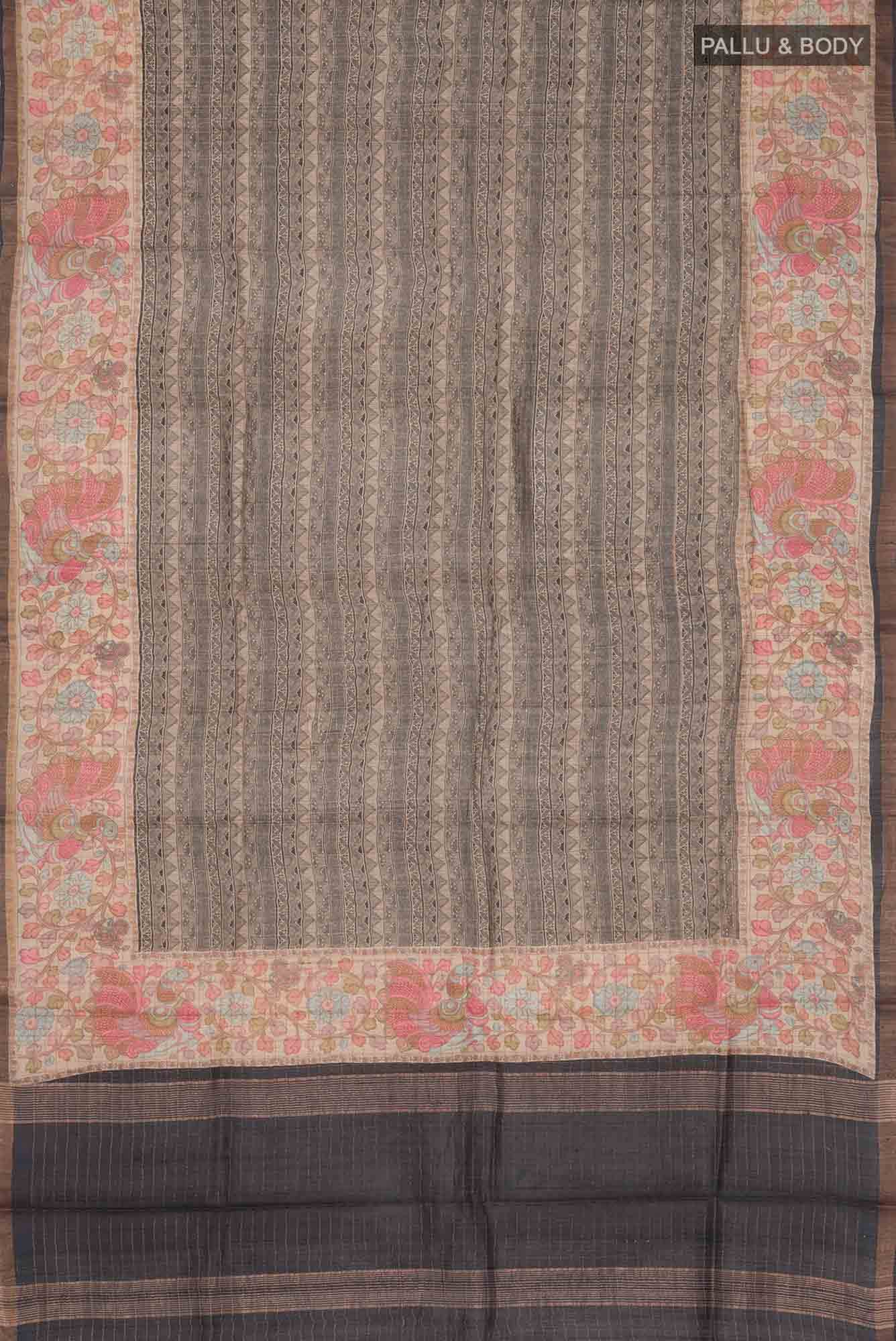 Beige Tussar Silk Saree