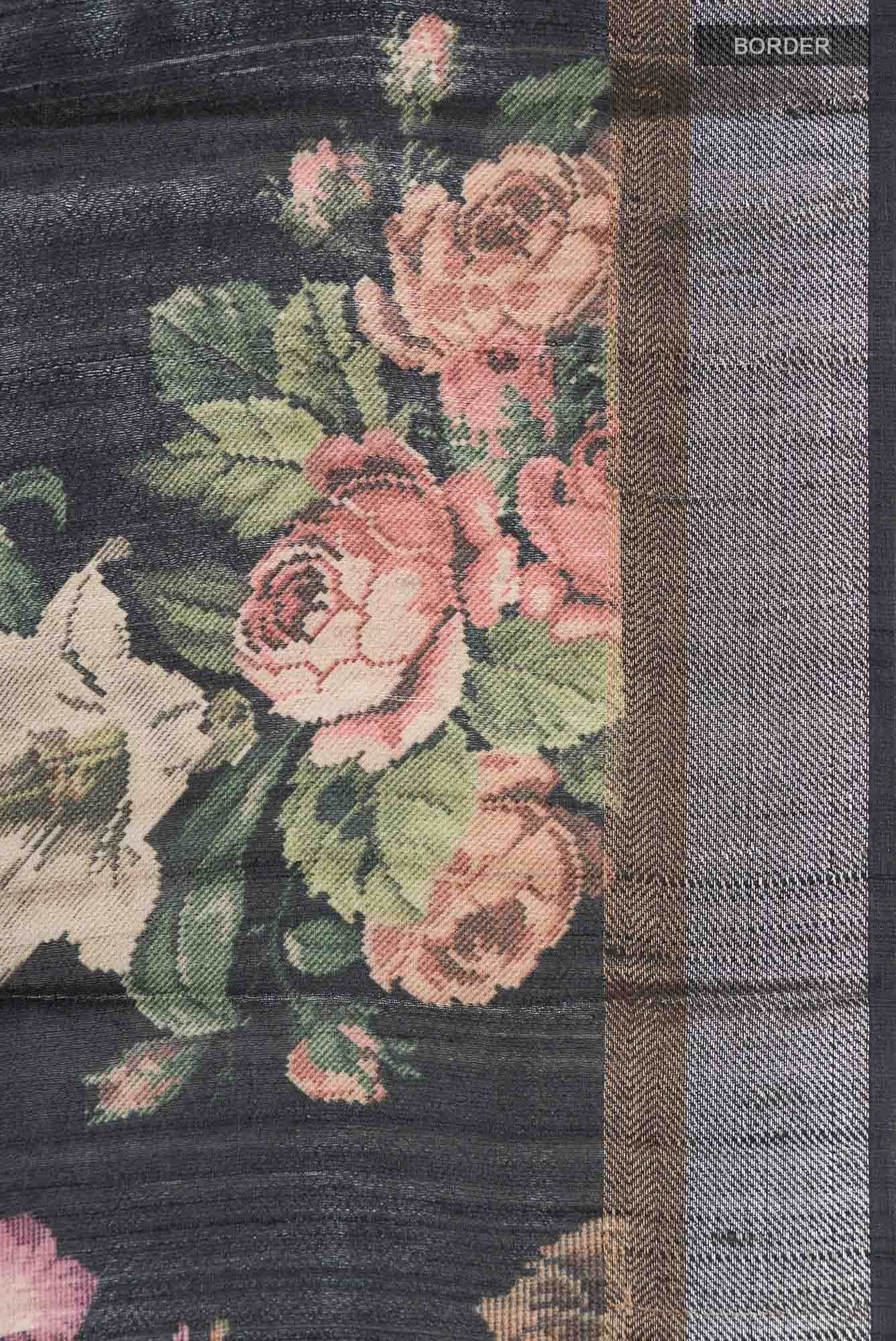 Black Bhagalpuri Tussar Silk Saree