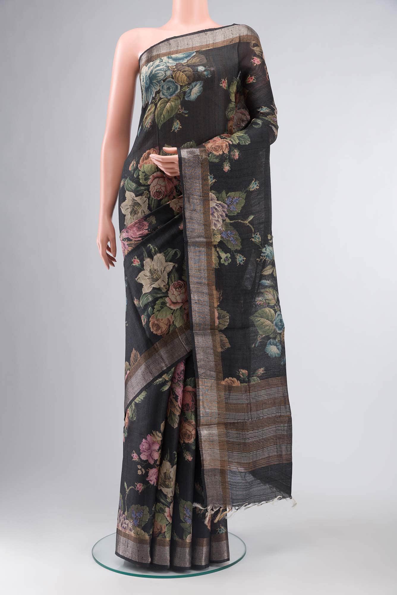 Black Bhagalpuri Tussar Silk Saree