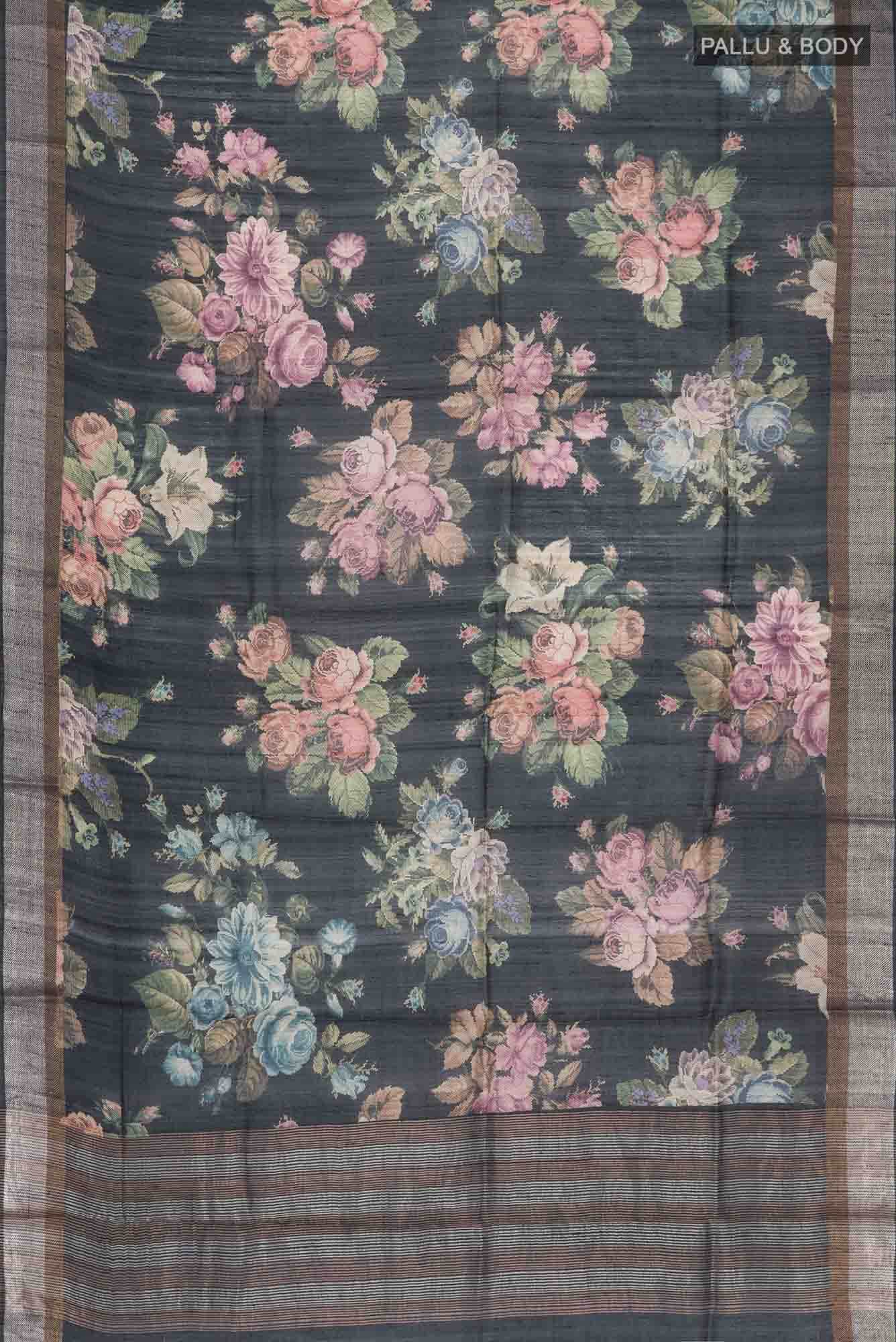 Black Bhagalpuri Tussar Silk Saree