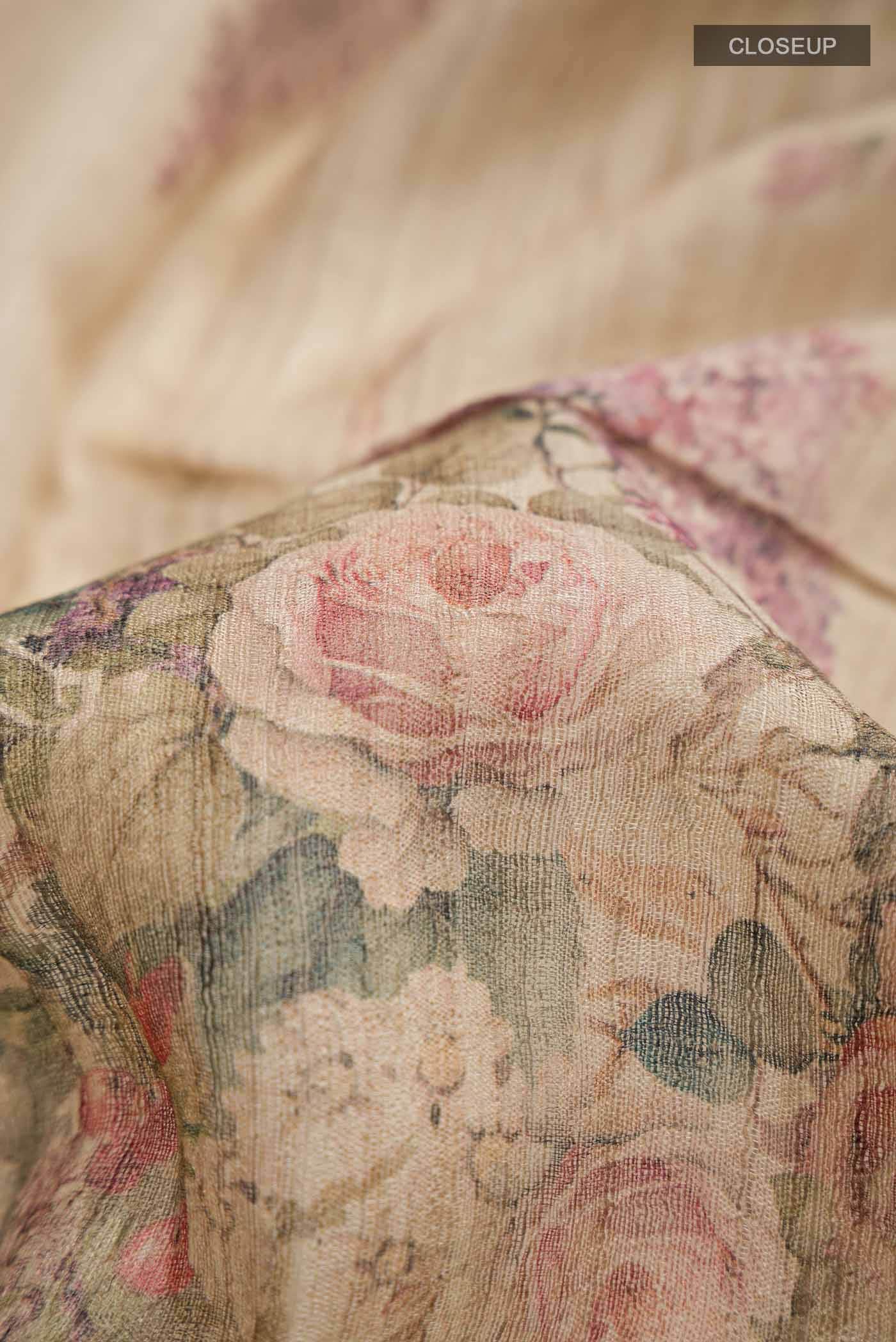 Beige Bhagalpuri Tussar Silk Saree