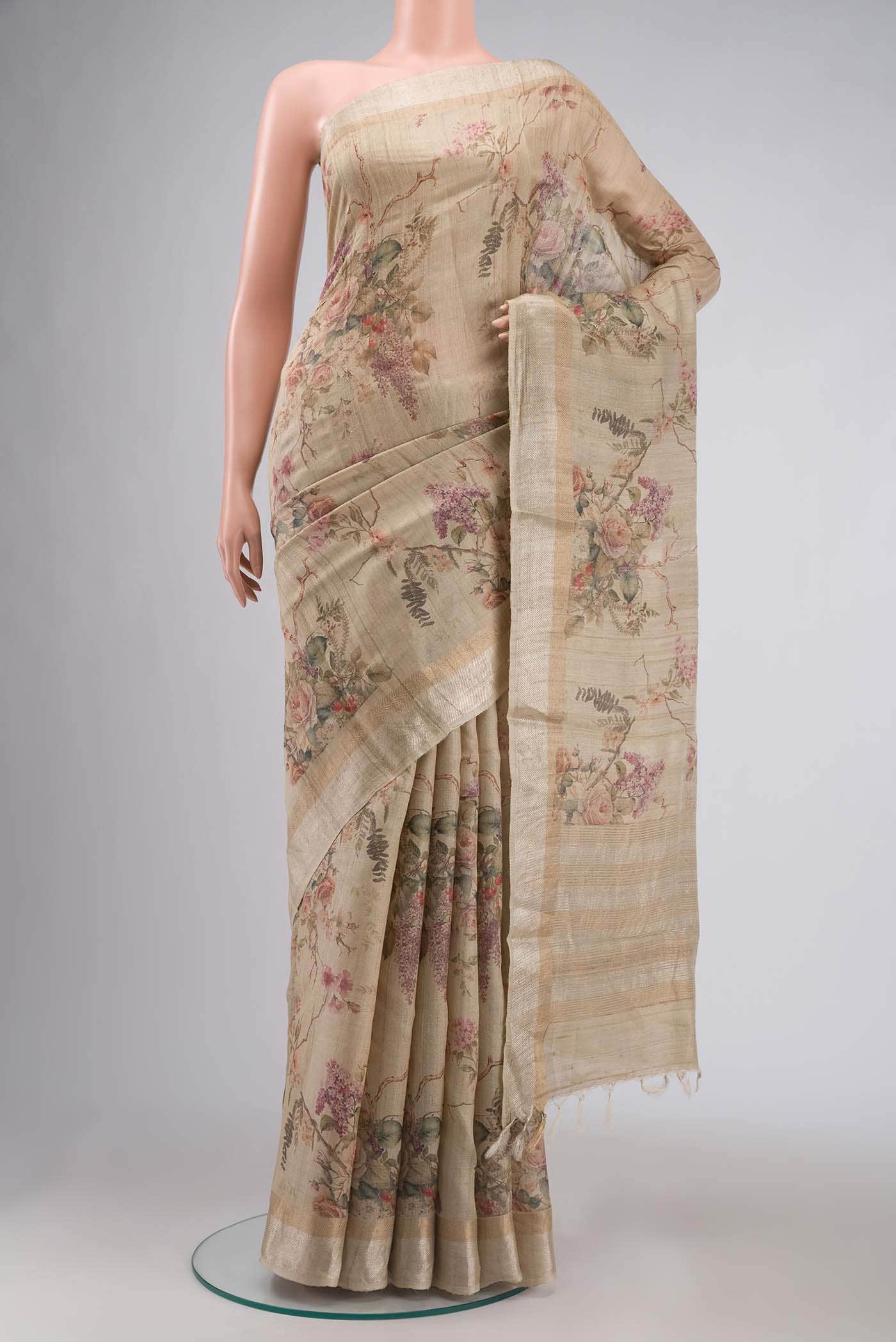 Beige Bhagalpuri Tussar Silk Saree