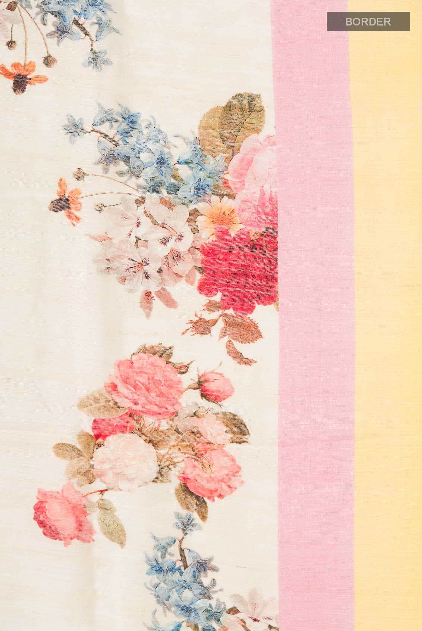 Cream Tussar Silk Saree