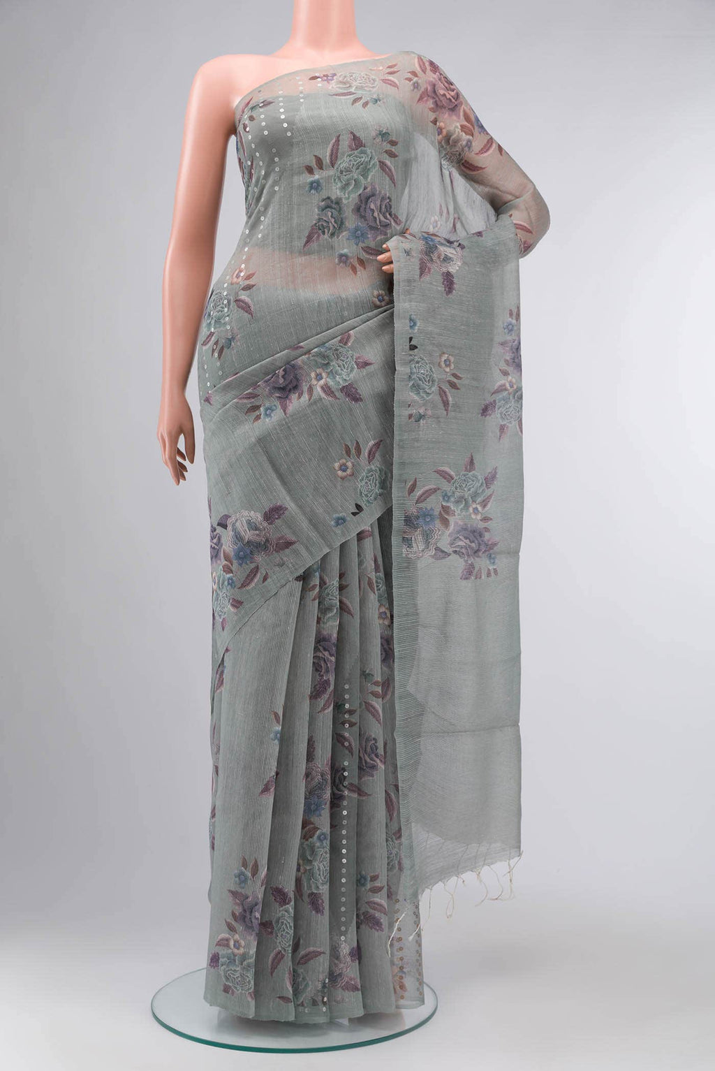 Grey Bhagalpuri Tussar Silk Saree