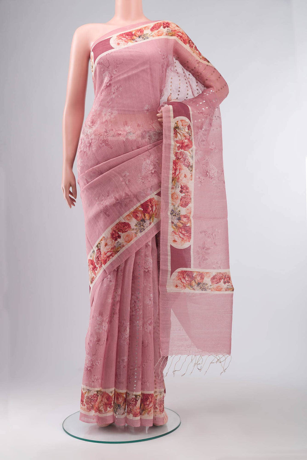 Coral Bhagalpuri Tussar Silk Saree