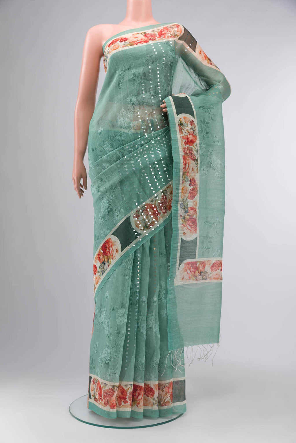 Green Tussar Silk Saree