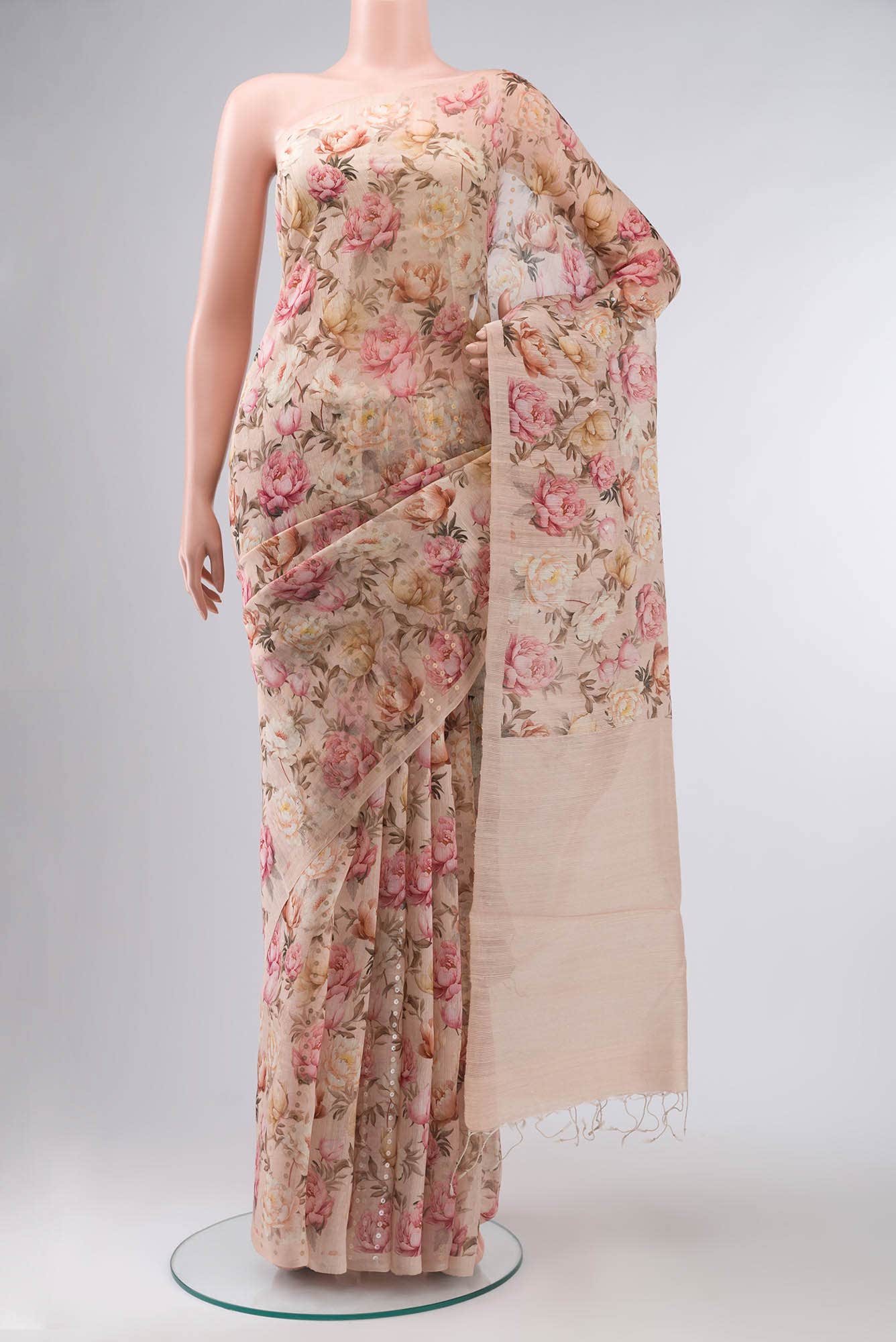 Peach Bhagalpuri Tussar Silk Saree
