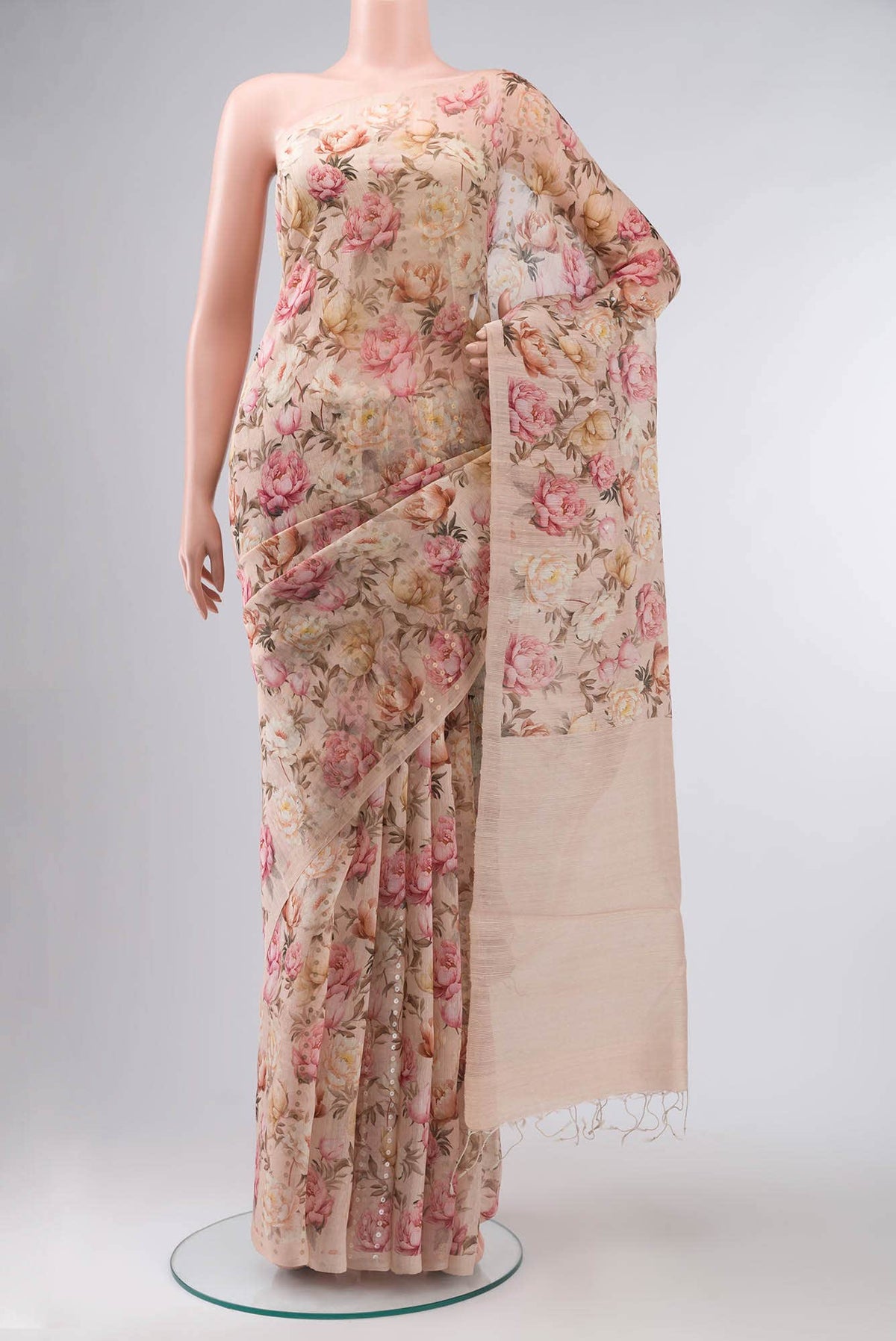 Peach Bhagalpuri Tussar Silk Saree