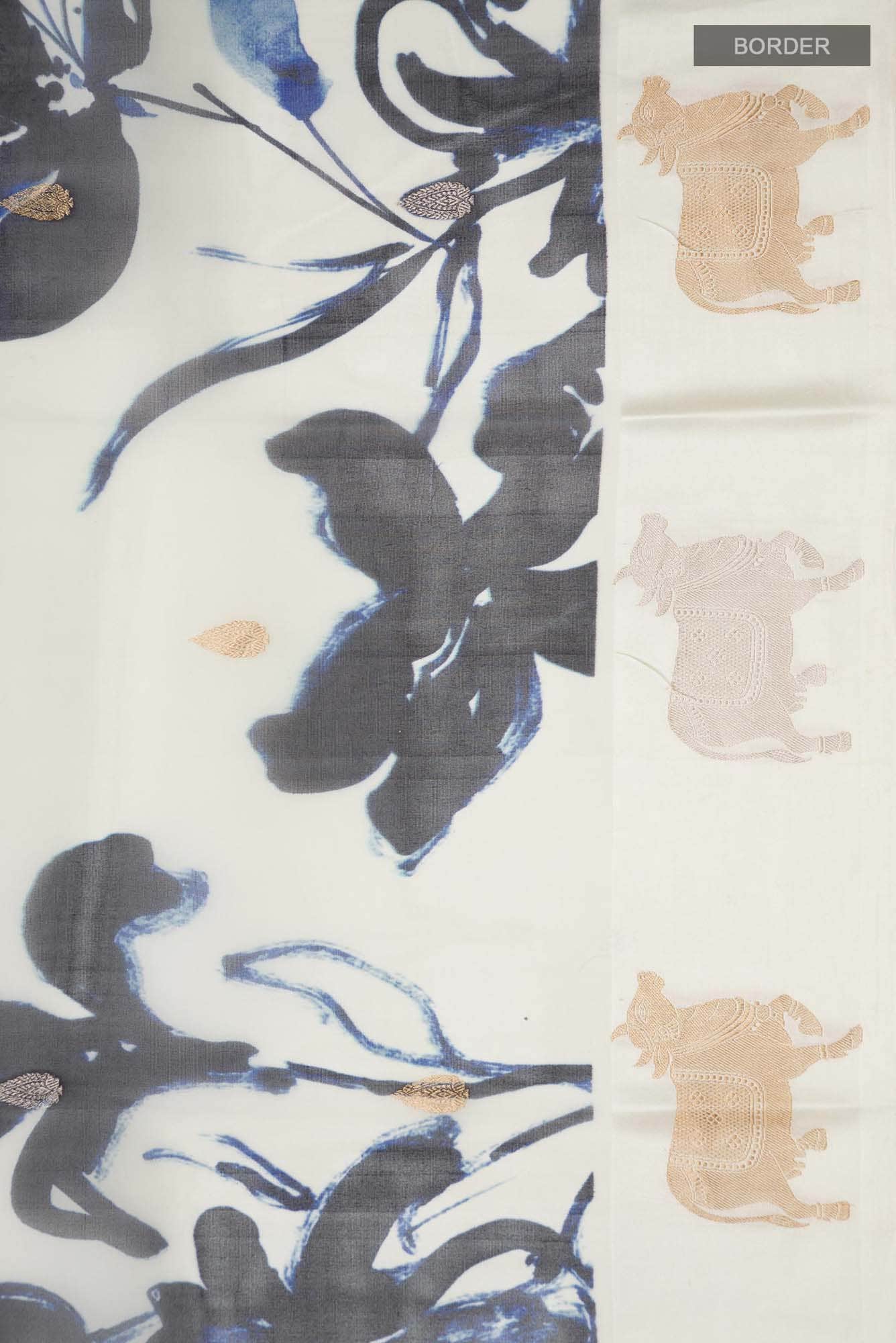 Cream Organza Silk Saree