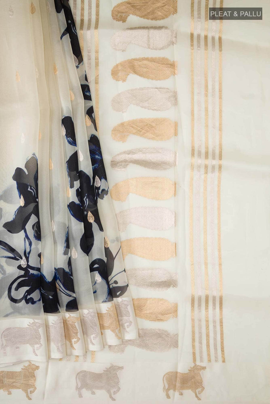 Cream Organza Silk Saree