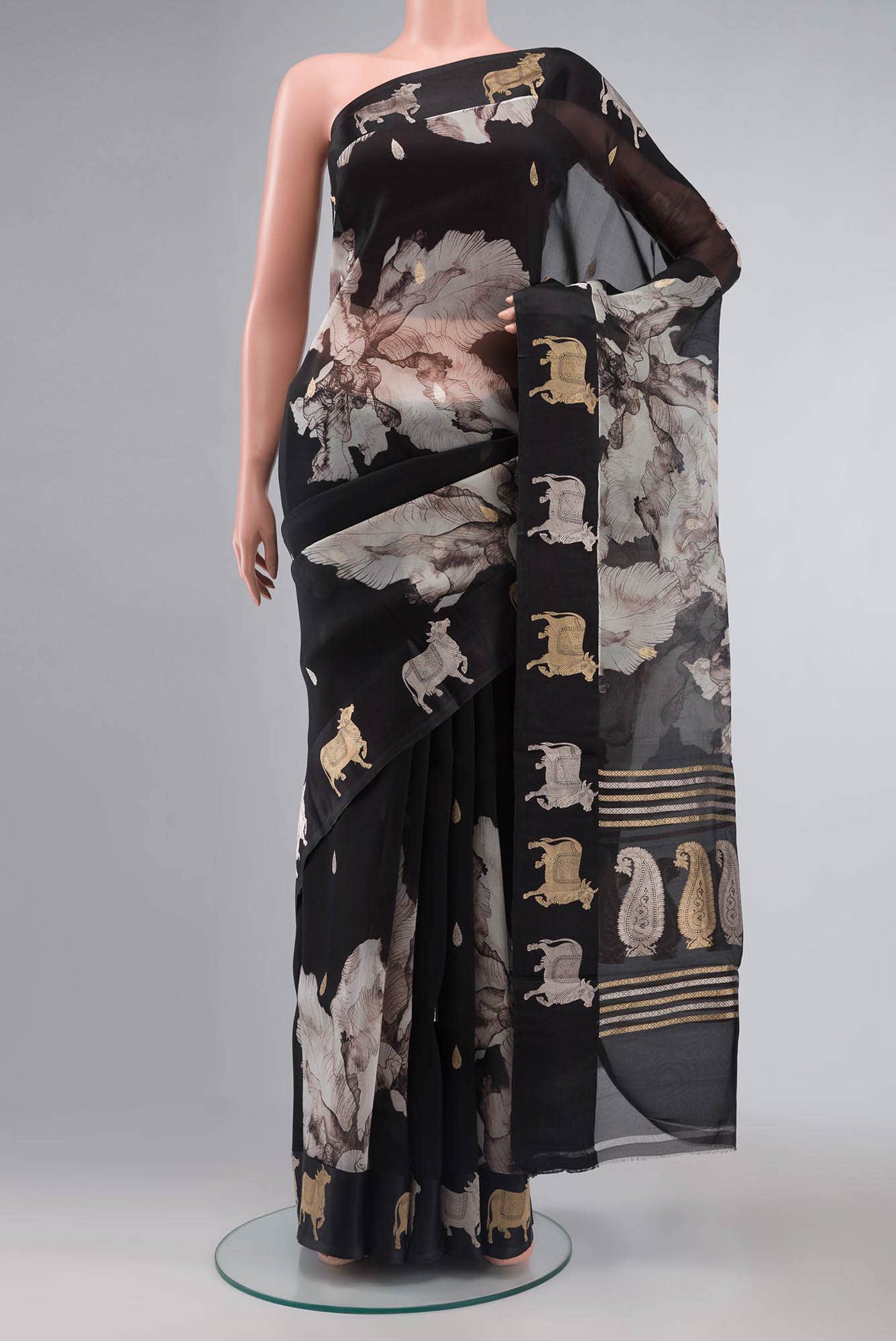 Black Organza Silk Saree