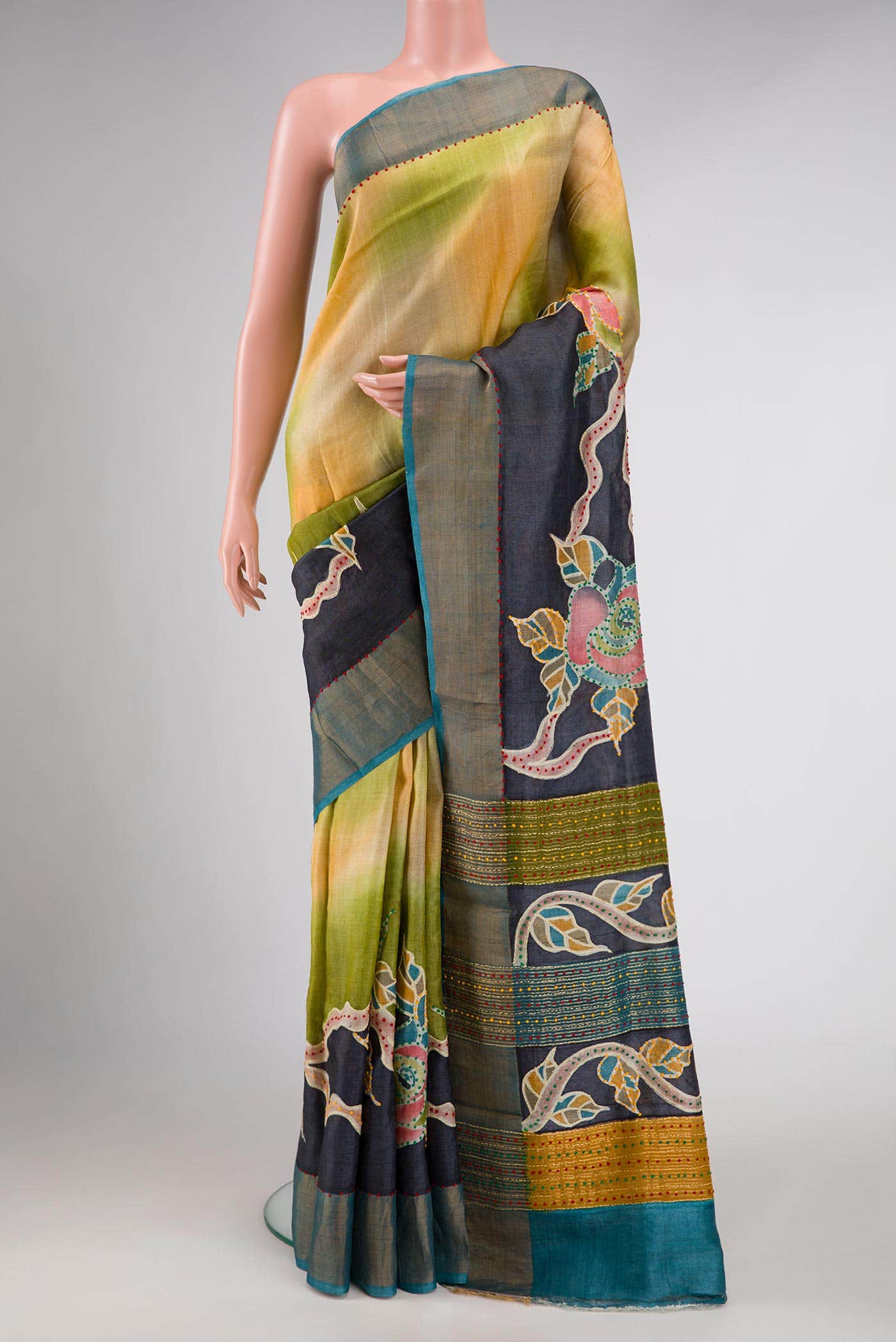 Green Dual Tone Tussar Silk Saree