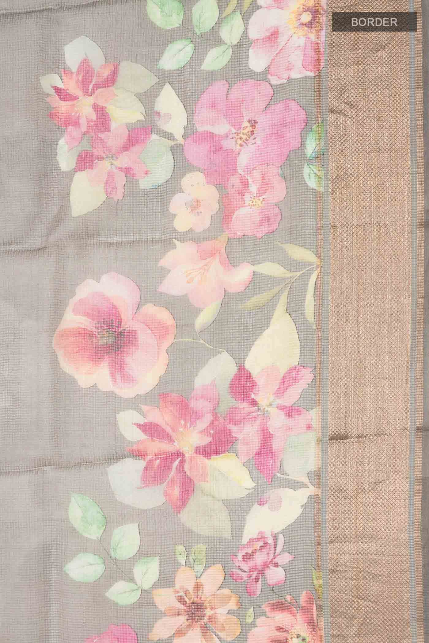 Grey Kota Silk Saree
