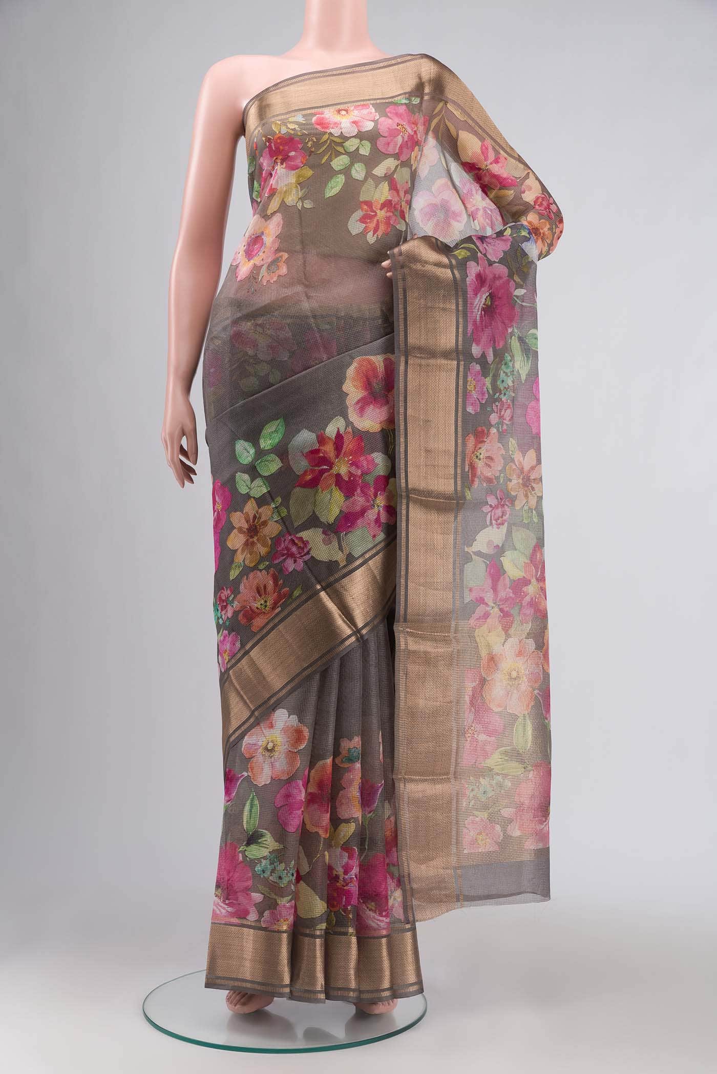 Grey Kota Silk Saree